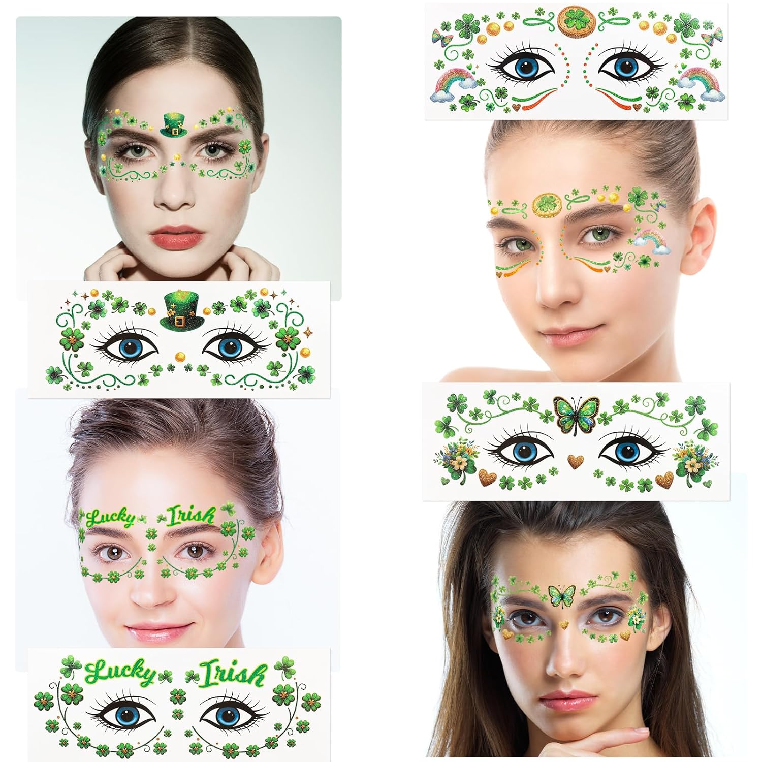 Ceiba Tree St. Patrick's Day Face Stickers Temporary Tattoos 10 Sheets Saint Patrick's Day Irish Shamrock Clover Make up Accessories for Women Kids Party Favors Decorations - Image 5