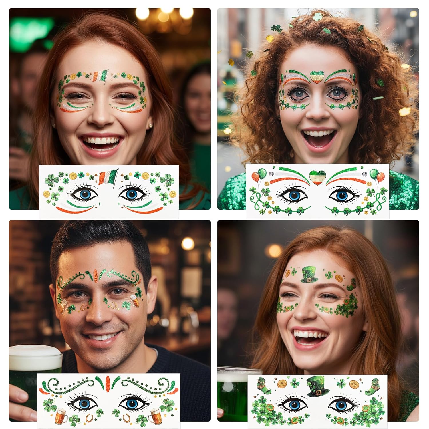 Ceiba Tree St. Patrick's Day Face Stickers Temporary Tattoos 10 Sheets Saint Patrick's Day Irish Shamrock Clover Make up Accessories for Women Kids Party Favors Decorations - Image 6