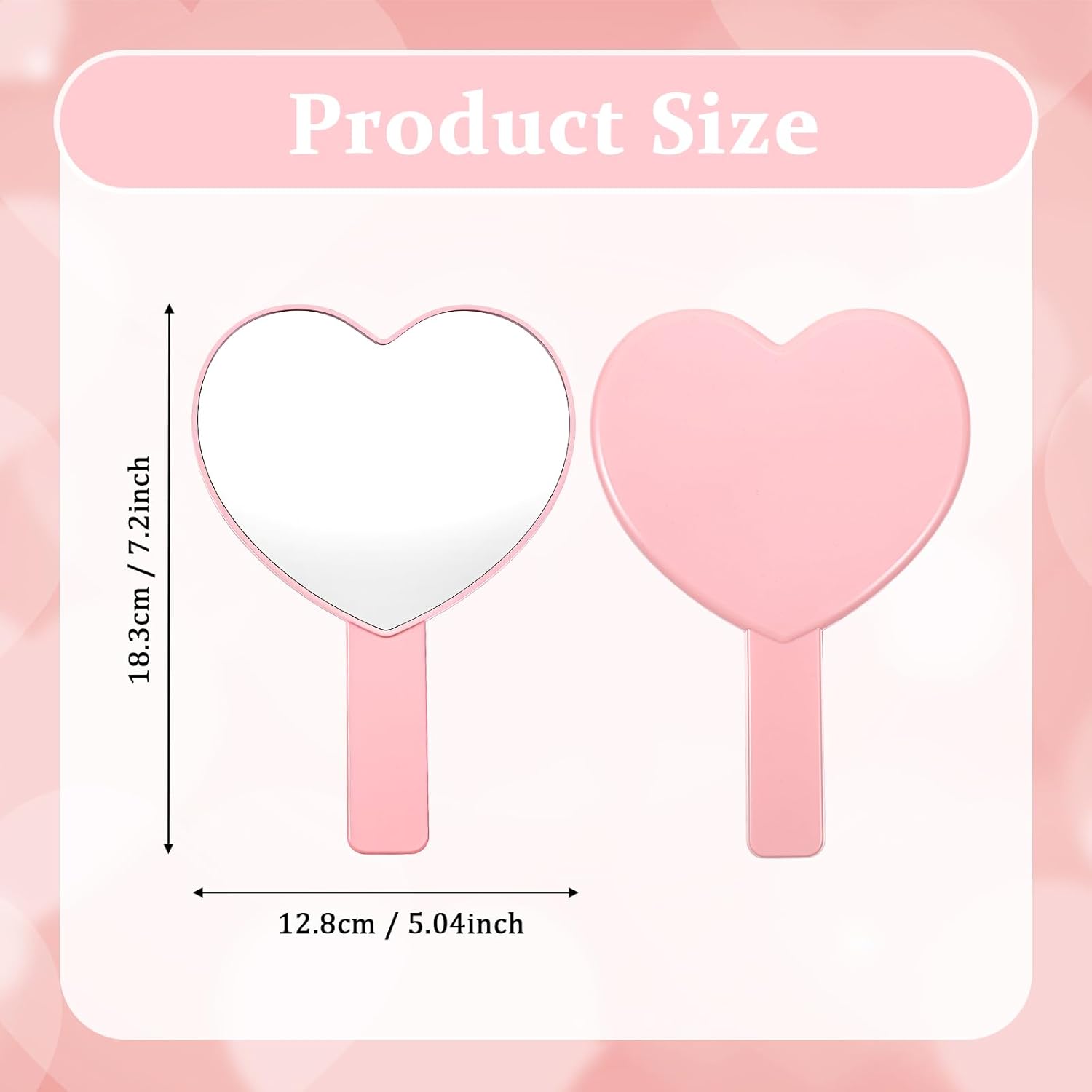 Heart Shaped Small Handheld Mirror,Handheld Eyelash Mirror Cosmetic Hand Mirrors with Handle for Portable Travel for Women Girls (Pink) - Image 1