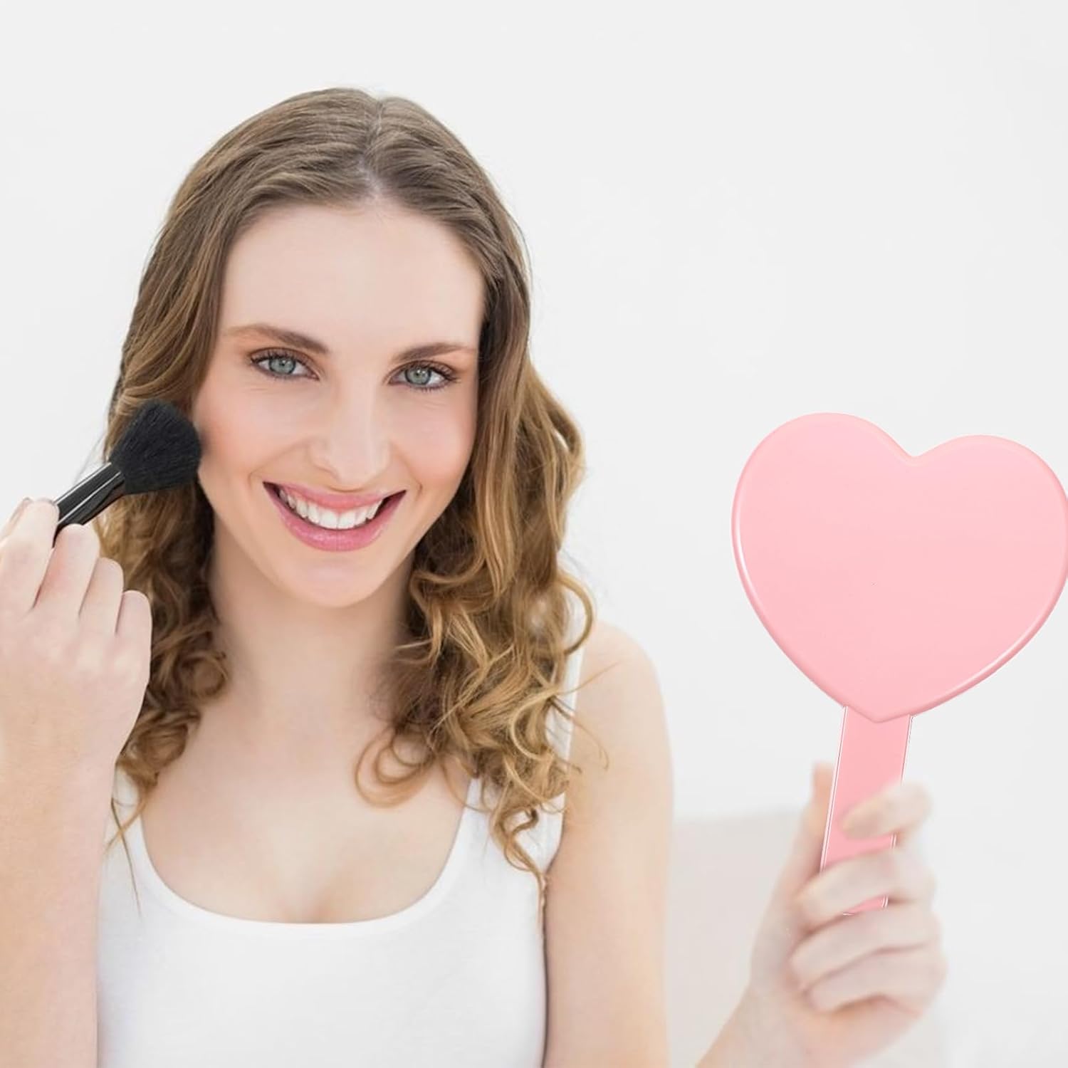 Heart Shaped Small Handheld Mirror,Handheld Eyelash Mirror Cosmetic Hand Mirrors with Handle for Portable Travel for Women Girls (Pink) - Image 5