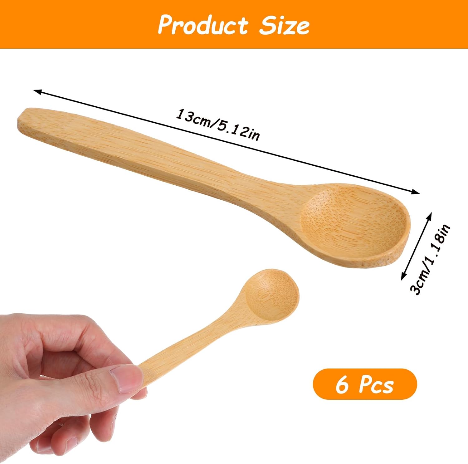 6PCS Bamboo Spoons, Mini Wooden Spoons 5.12 Inch, Multi-purpose Small Teaspoons for Condiments Spices Honey Ice Cream Coffee Kitchen & Serving Utensils - Image 1