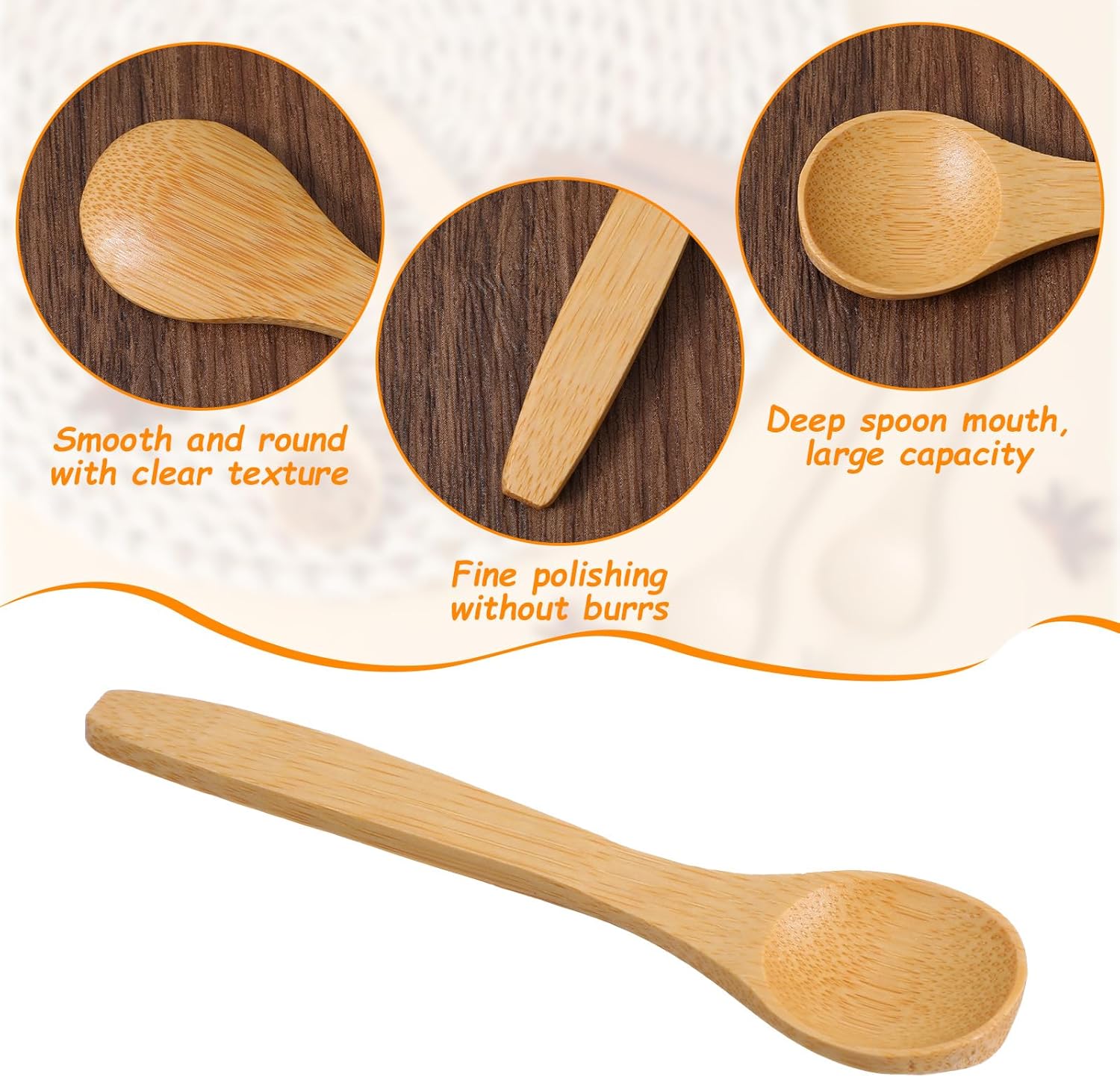 6PCS Bamboo Spoons, Mini Wooden Spoons 5.12 Inch, Multi-purpose Small Teaspoons for Condiments Spices Honey Ice Cream Coffee Kitchen & Serving Utensils - Image 2