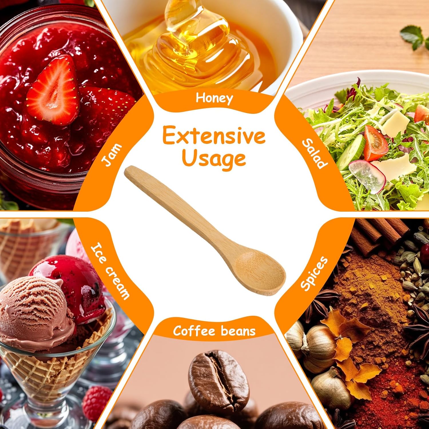 6PCS Bamboo Spoons, Mini Wooden Spoons 5.12 Inch, Multi-purpose Small Teaspoons for Condiments Spices Honey Ice Cream Coffee Kitchen & Serving Utensils - Image 4