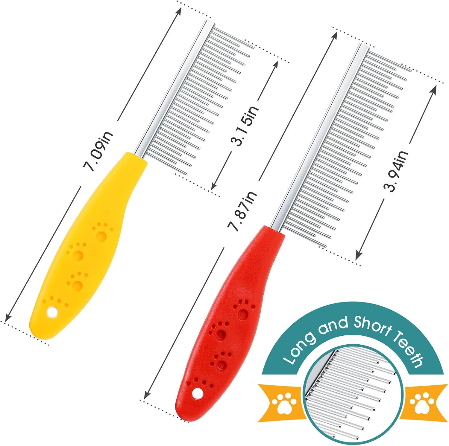 2 Pieces Pet Hair Comb Small Pet Grooming Stainless Steel Long and Short Teeth Comb for Small Dog Cat Animals Rabbits Bunny Hamsters Guinea Pigs, Red and Yellow - Image 3