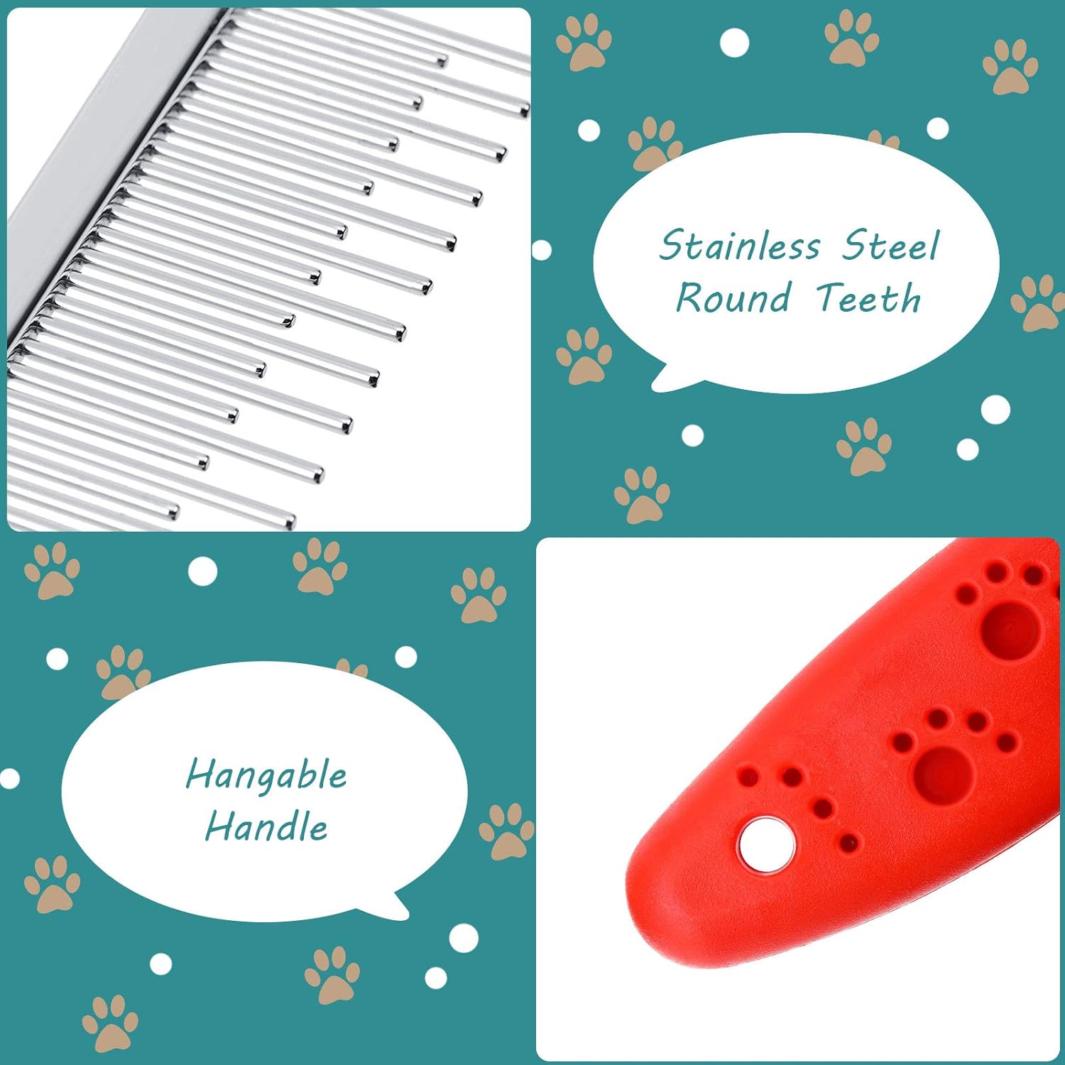 2 Pieces Pet Hair Comb Small Pet Grooming Stainless Steel Long and Short Teeth Comb for Small Dog Cat Animals Rabbits Bunny Hamsters Guinea Pigs, Red and Yellow - Image 4