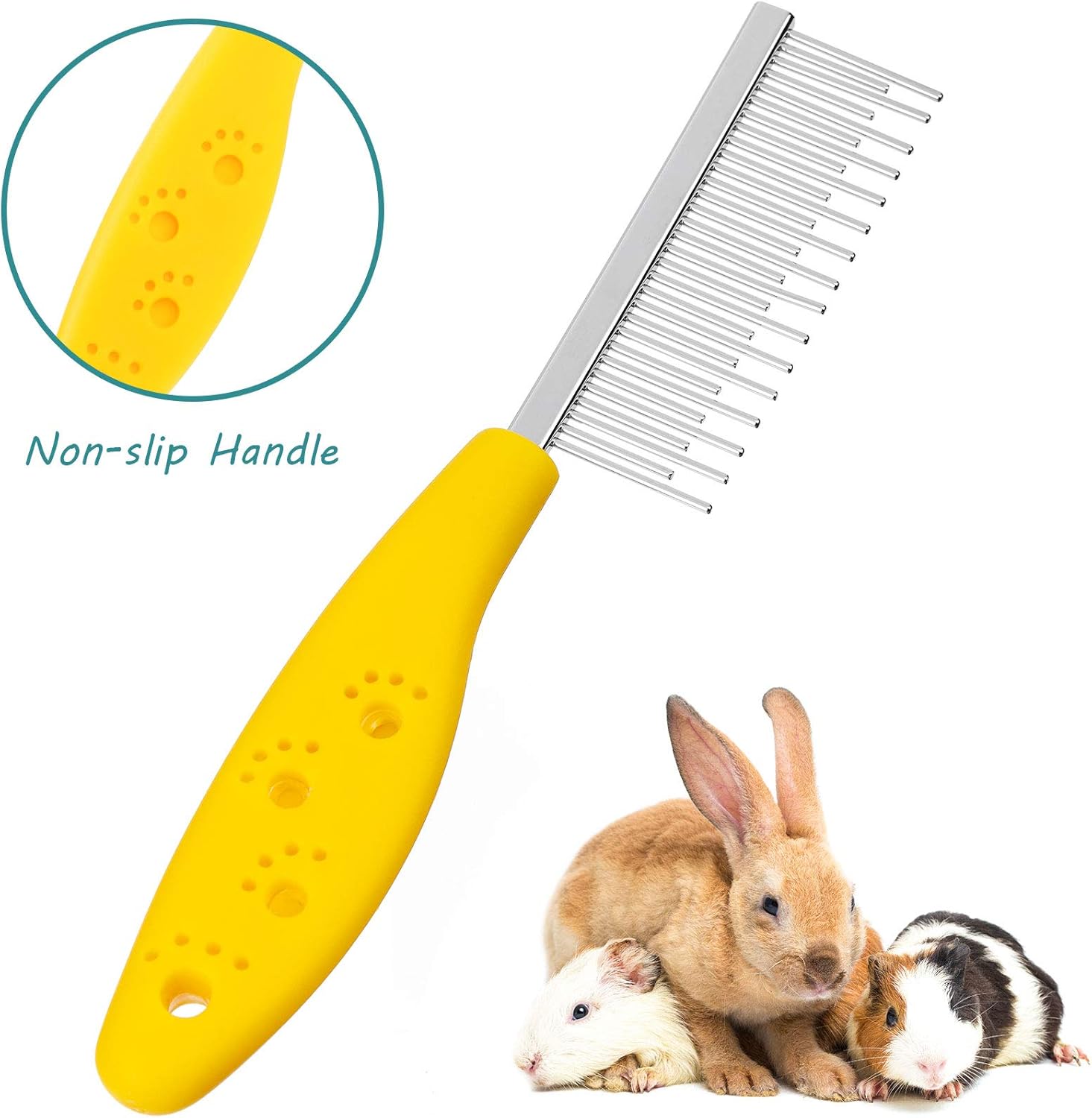 2 Pieces Pet Hair Comb Small Pet Grooming Stainless Steel Long and Short Teeth Comb for Small Dog Cat Animals Rabbits Bunny Hamsters Guinea Pigs, Red and Yellow - Image 5