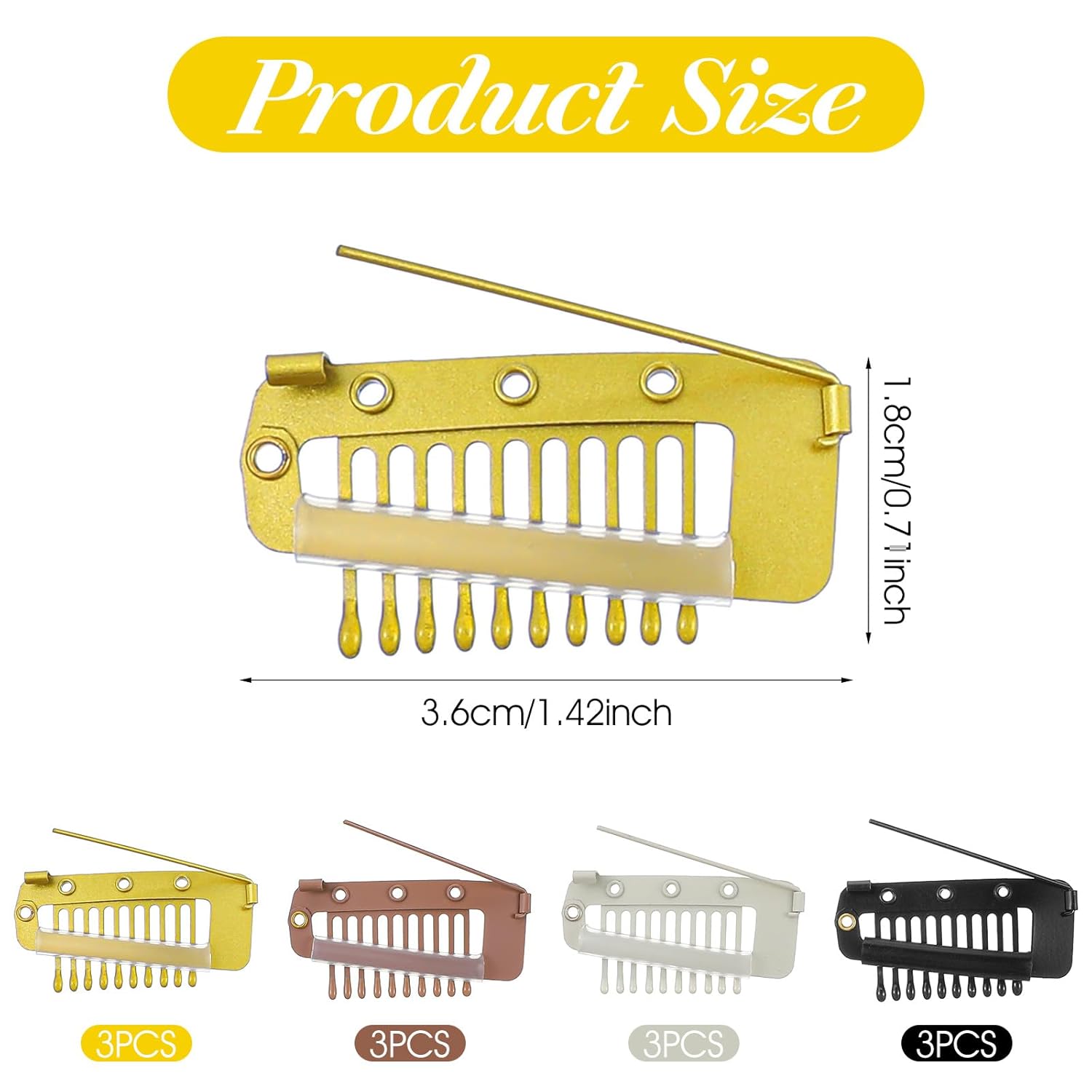 12Pcs Chunni Clips with Safety Pins, Dupatta Clips, 10-Teeth Hair Extension Snap Clip to Secure Setting Clip for Girls Women Headscarf & Hijab - Image 1