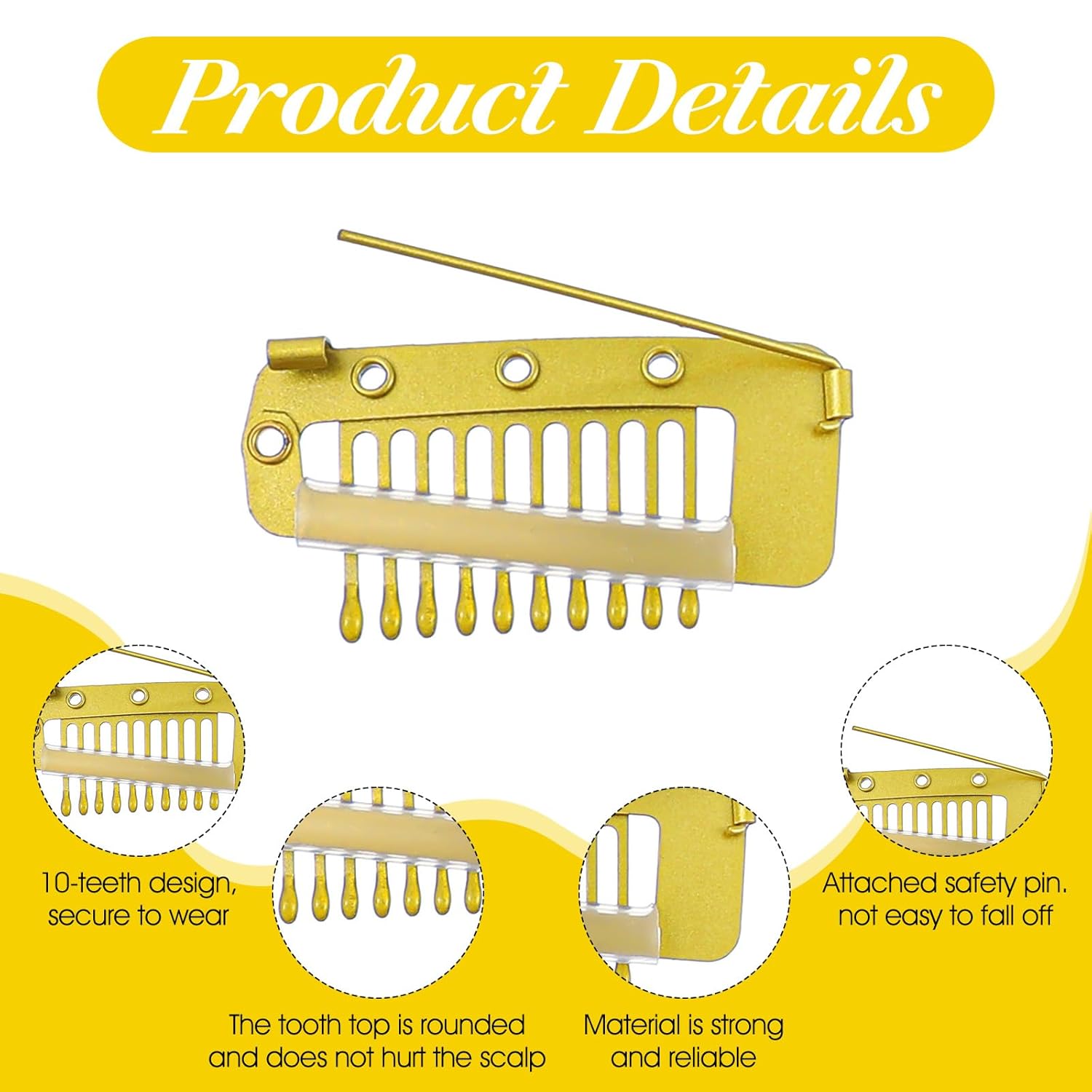 12Pcs Chunni Clips with Safety Pins, Dupatta Clips, 10-Teeth Hair Extension Snap Clip to Secure Setting Clip for Girls Women Headscarf & Hijab - Image 2
