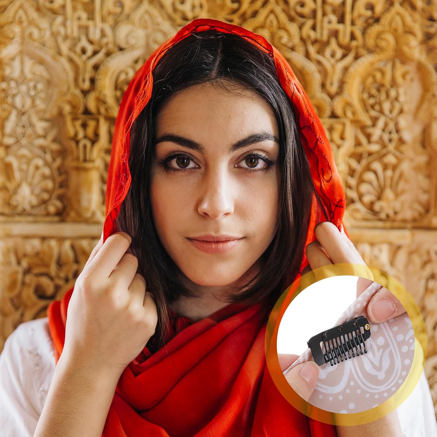 12Pcs Chunni Clips with Safety Pins, Dupatta Clips, 10-Teeth Hair Extension Snap Clip to Secure Setting Clip for Girls Women Headscarf & Hijab - Image 4