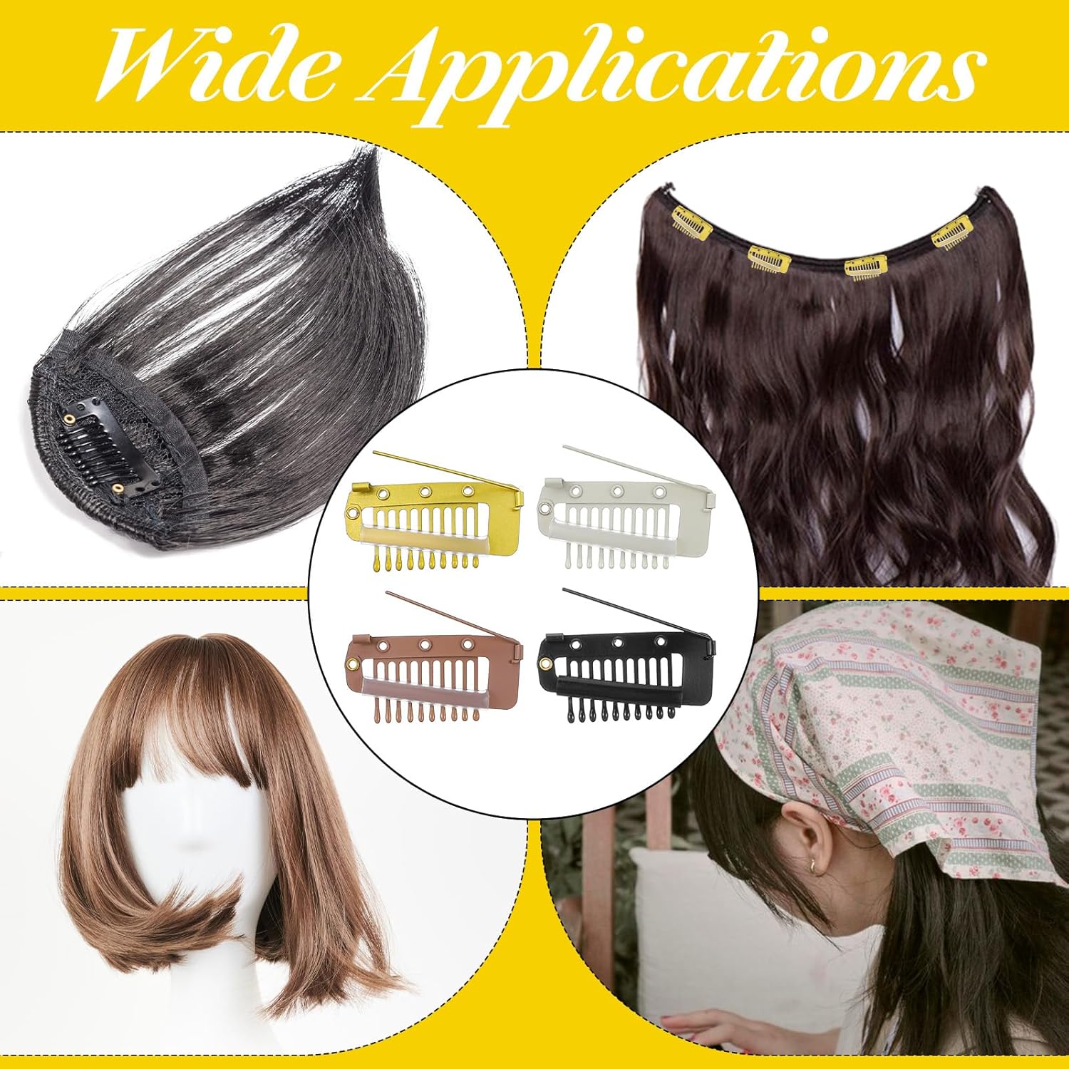 12Pcs Chunni Clips with Safety Pins, Dupatta Clips, 10-Teeth Hair Extension Snap Clip to Secure Setting Clip for Girls Women Headscarf & Hijab - Image 6