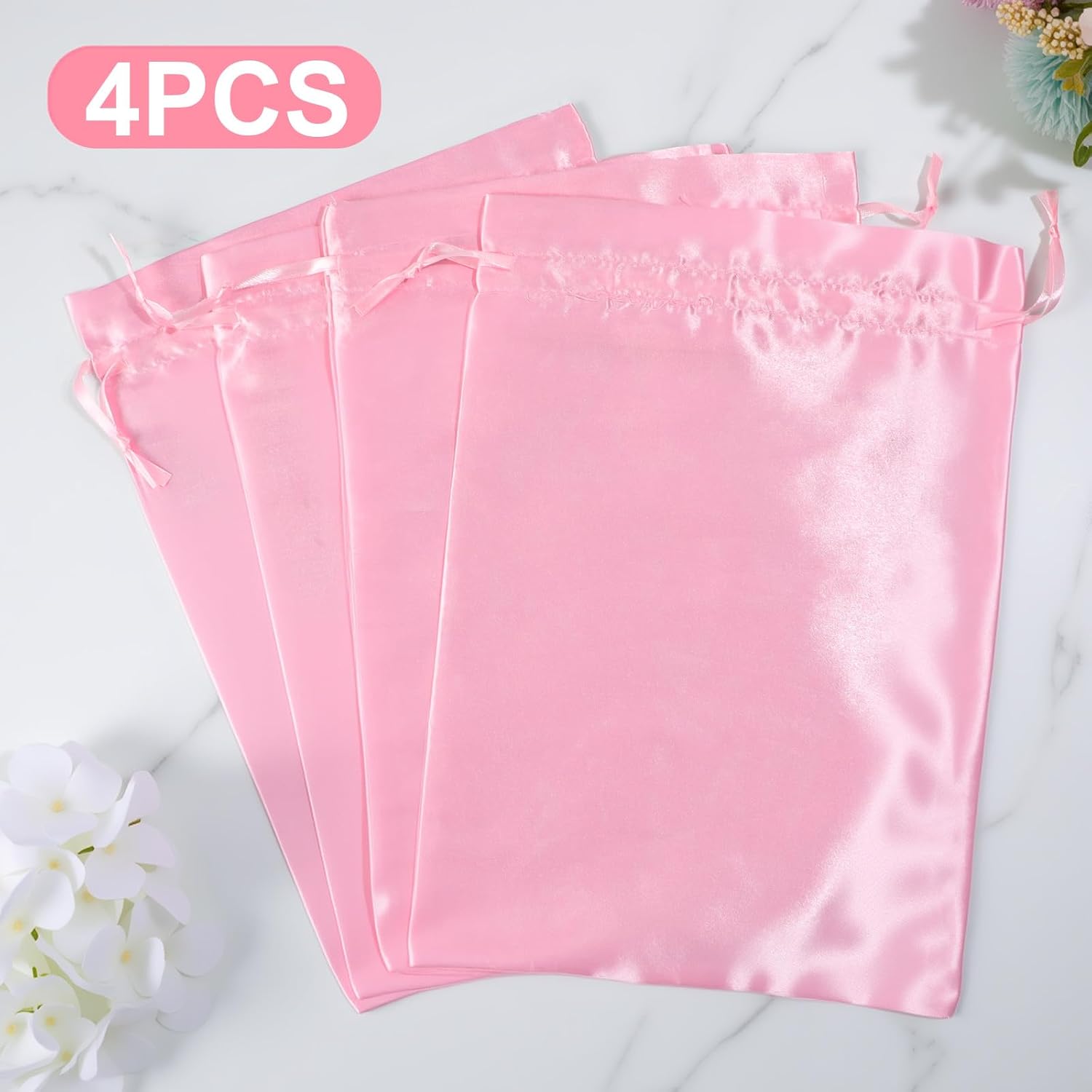 4Pcs Wig Bags with Satin Drawstring,Pink Wig Bags Storage for Wigs Extension Bundle - Image 2