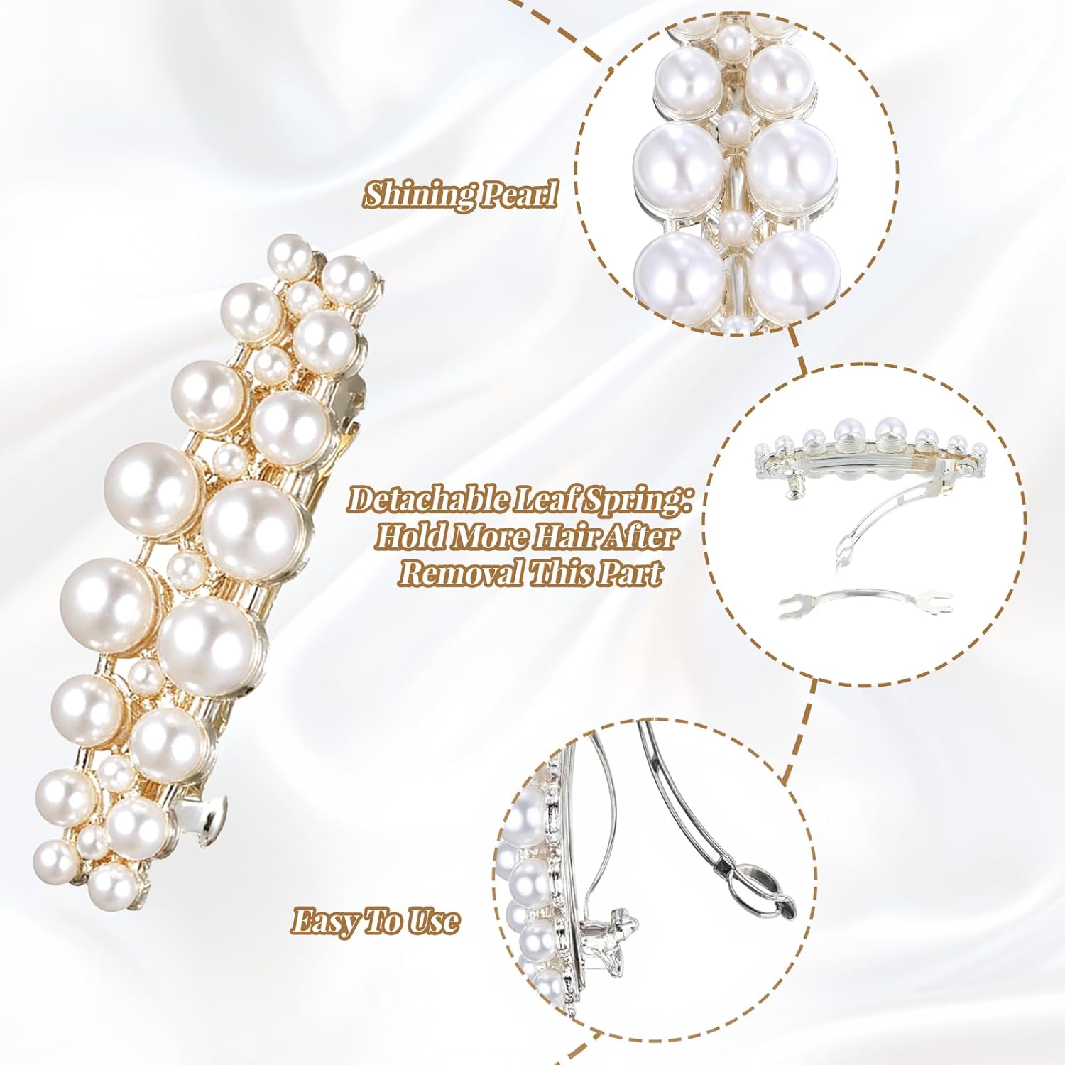 2Pcs Pearl Barrettes for Women,Classic Pearl Hair Clips French Bridal Hair Pins for Party Wedding Fancy Barrettes Christmas Gifts - Image 2