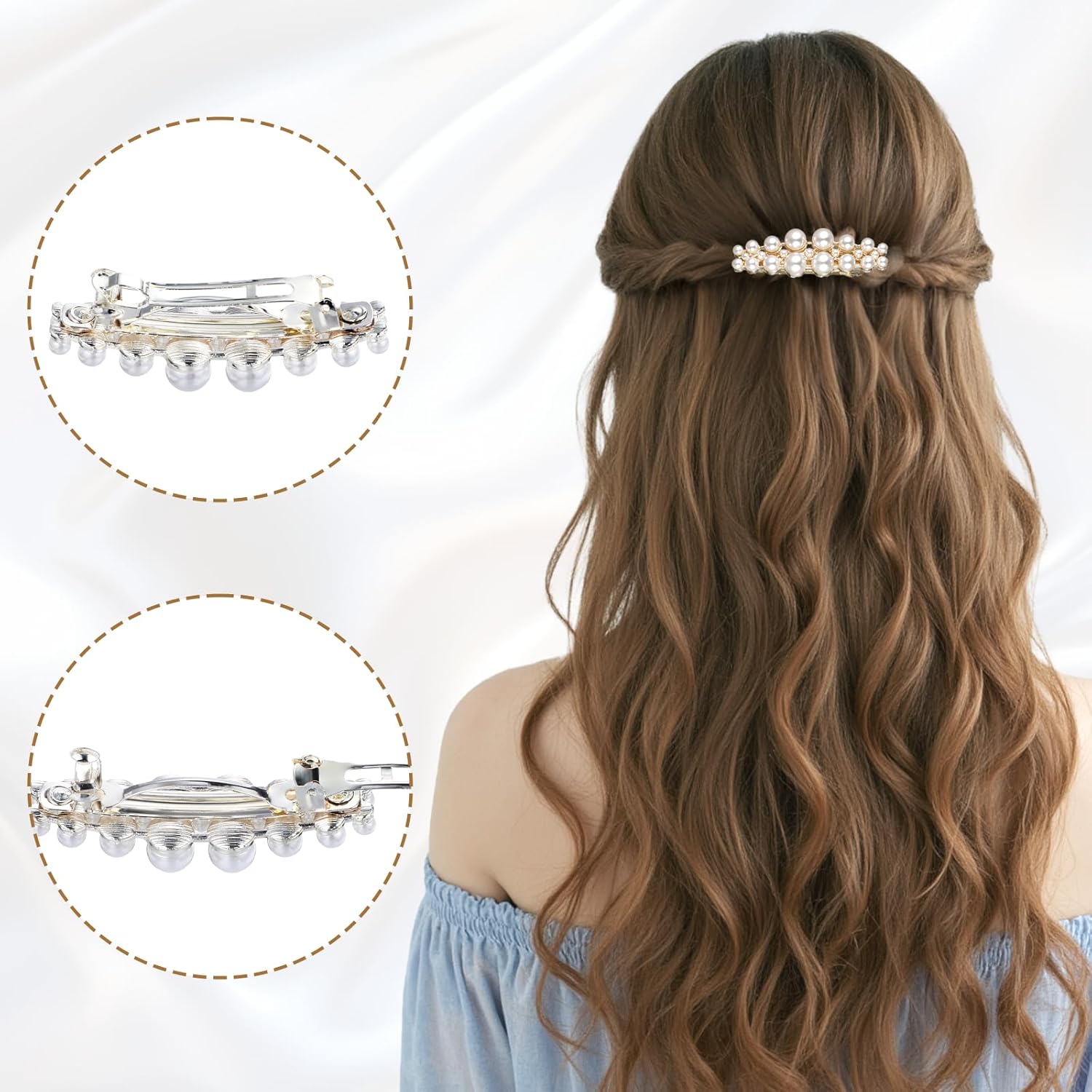 2Pcs Pearl Barrettes for Women,Classic Pearl Hair Clips French Bridal Hair Pins for Party Wedding Fancy Barrettes Christmas Gifts - Image 3