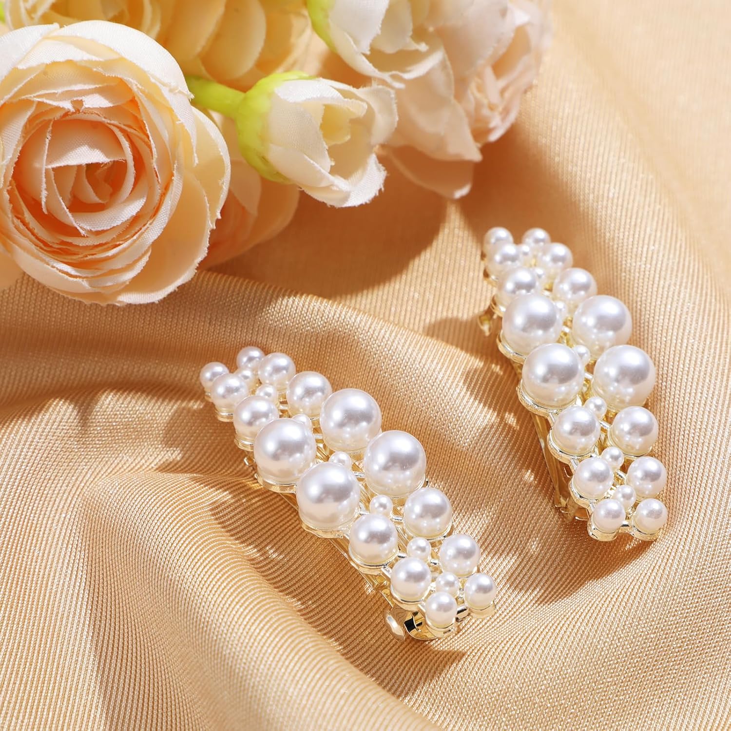 2Pcs Pearl Barrettes for Women,Classic Pearl Hair Clips French Bridal Hair Pins for Party Wedding Fancy Barrettes Christmas Gifts - Image 6