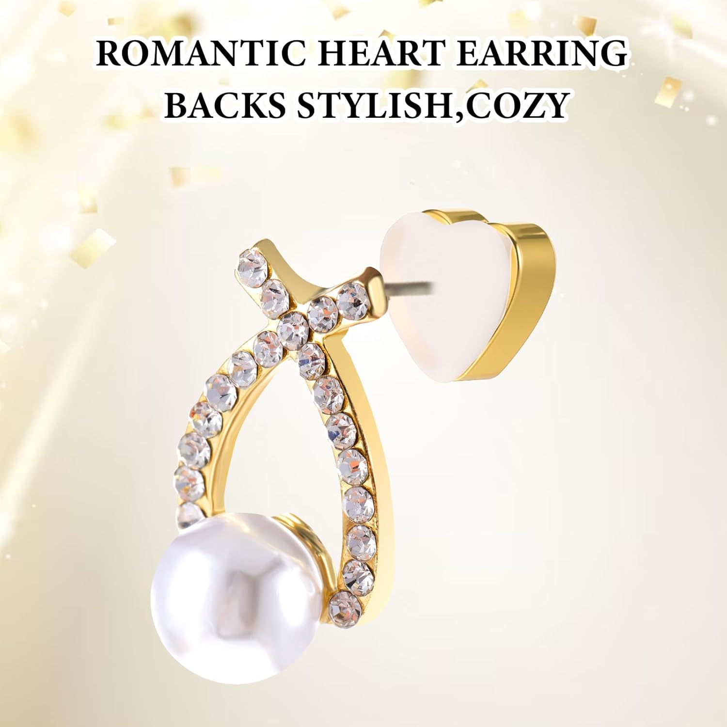 12 Pcs Silicone Flat Earring Backs for Studs, Clear Comfort Design, Earring Backs Replacements for Heavy Earrings Heart Shape - Image 2