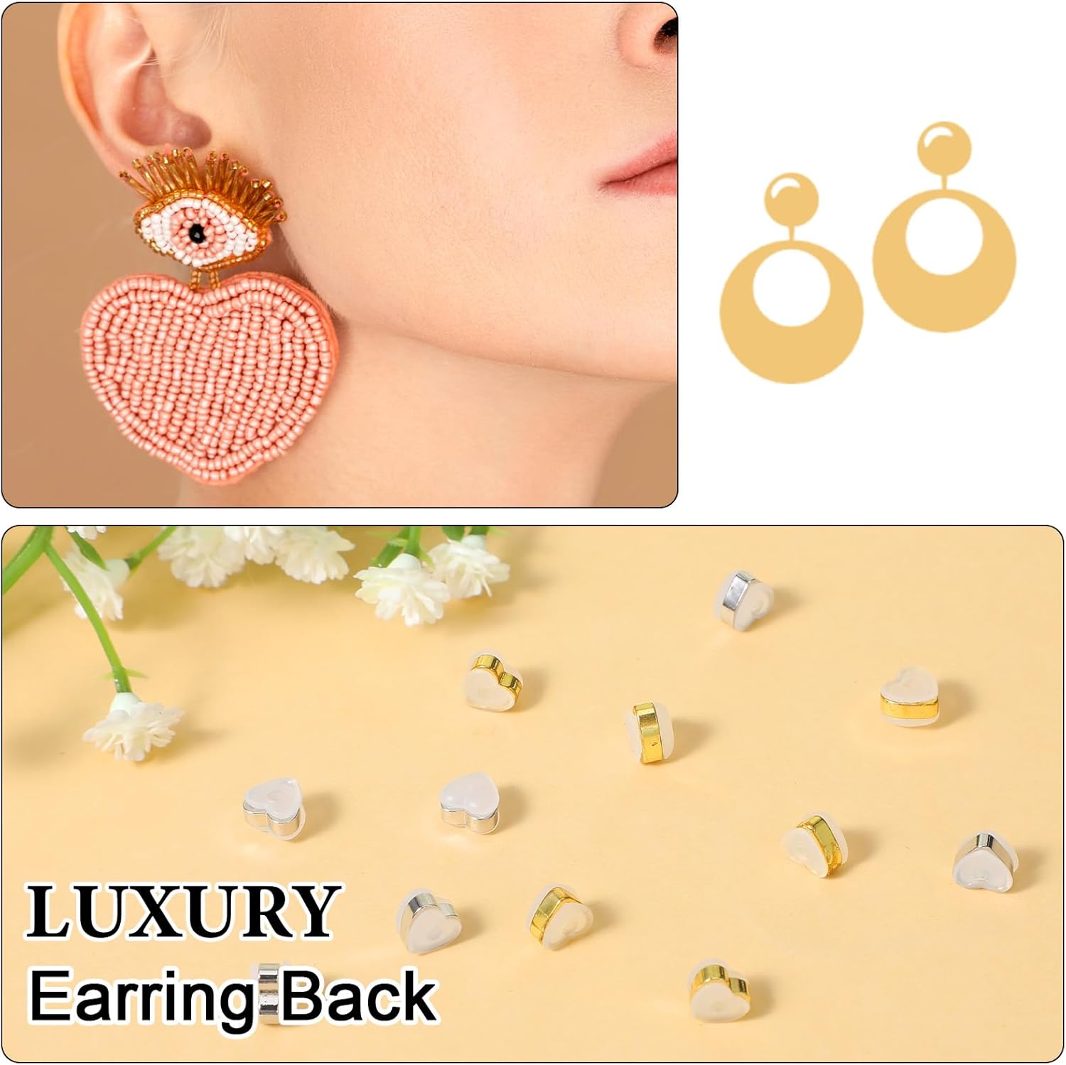 12 Pcs Silicone Flat Earring Backs for Studs, Clear Comfort Design, Earring Backs Replacements for Heavy Earrings Heart Shape - Image 4