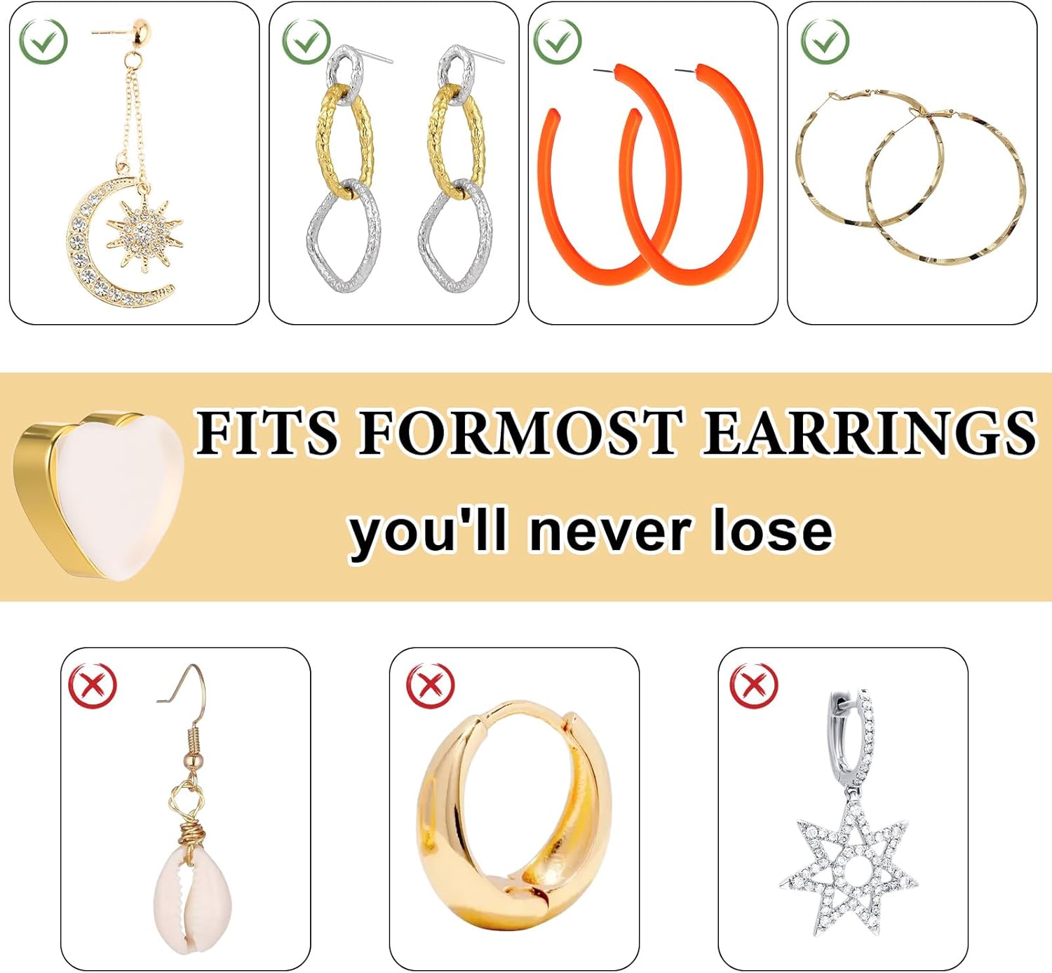 12 Pcs Silicone Flat Earring Backs for Studs, Clear Comfort Design, Earring Backs Replacements for Heavy Earrings Heart Shape - Image 5