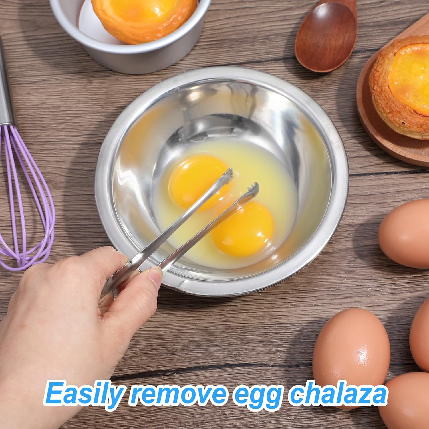 2PCS Egg Chalaza Removal Tool,Stainless Steel Tongs,Toothed Design Eggshell Fragment Membrane Remover Tong,Multipurpose Kitchen Tool for Cooking Food Cake Bakers Pastry Chefs - Image 4