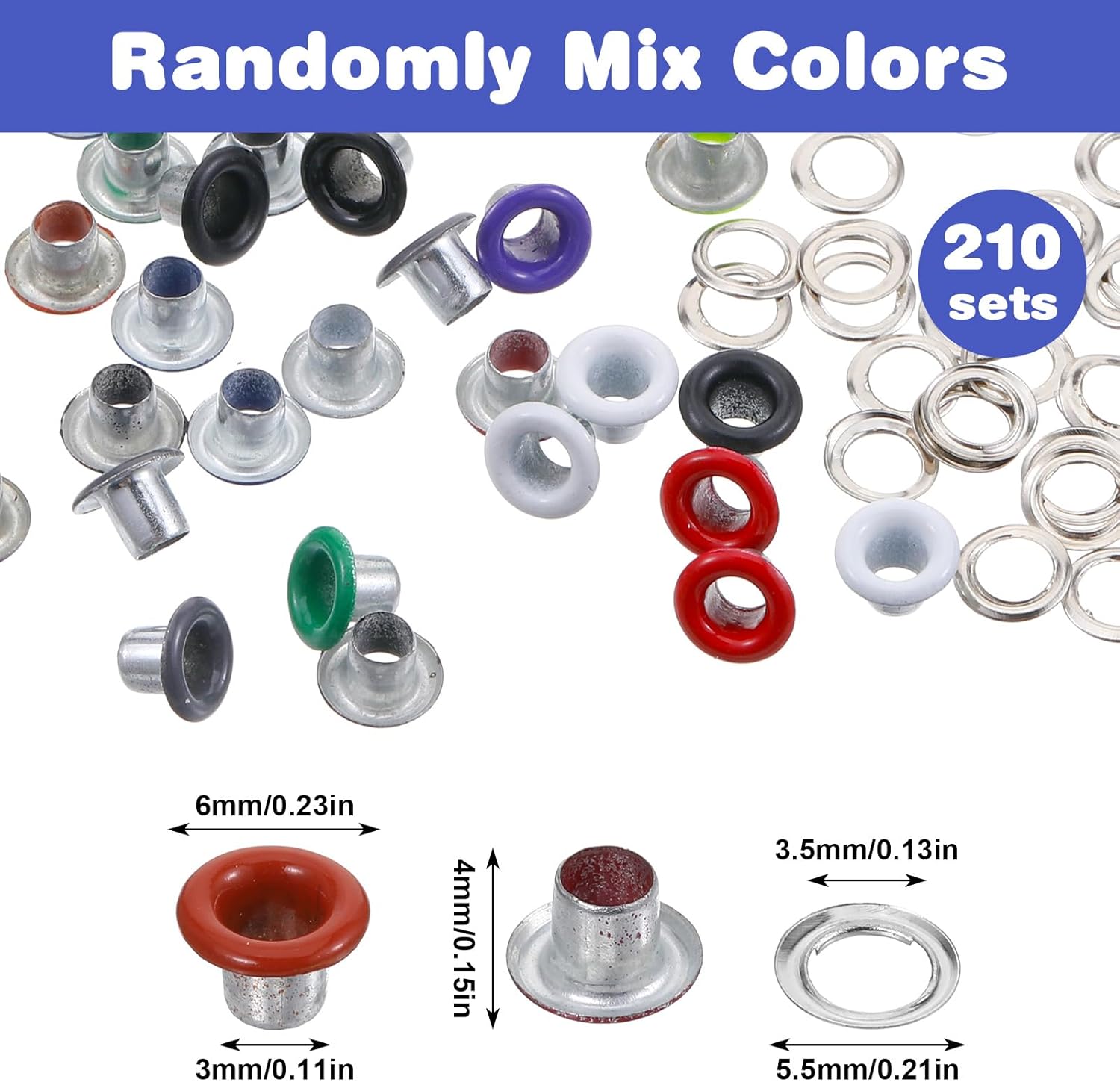 Shimmeroo 210PCS 3mm Metal Eyelets and Grommets, Colored Round Eyelets for Paper Crafts, Scrapbooking, Card Making, Fabric, Leather, Shoes - Image 1