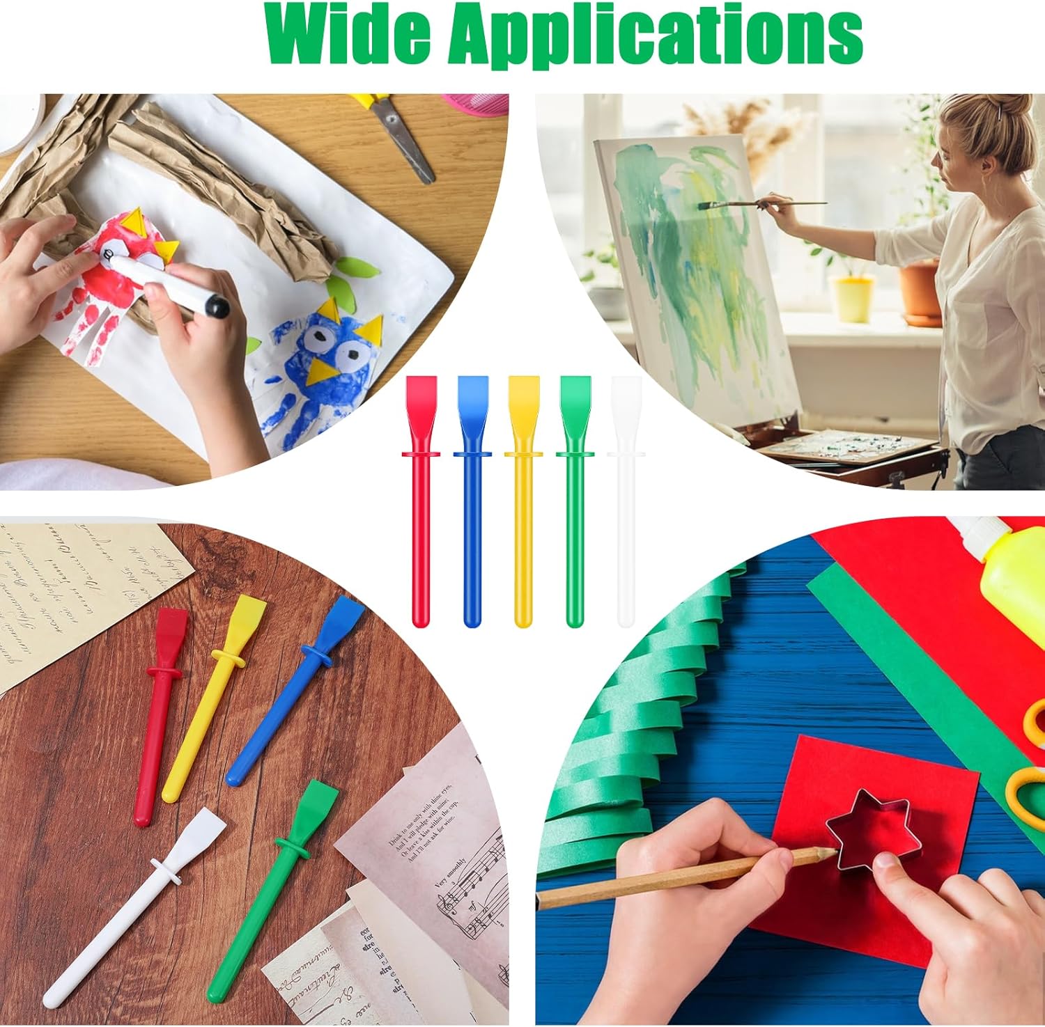 15Pcs Silicone Glue Brush,Reusable Glue Spreader Plastic Spreader Tool Set for DIY Painting Mixing & Spreading - Flatback - Image 5
