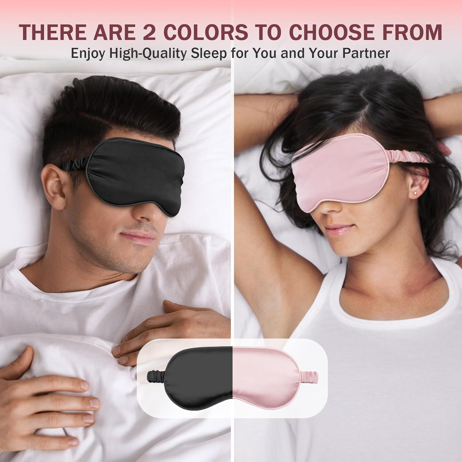 Silk Sleep Mask Set of 2, Adjustable Silk Eye Mask for Sleeping, Soft Sleeping Eye Shade Cover for Women, Good for Blocking Light, Reducing Puffiness, Enhancing Sleep Quality (Pink & Black) - Image 7