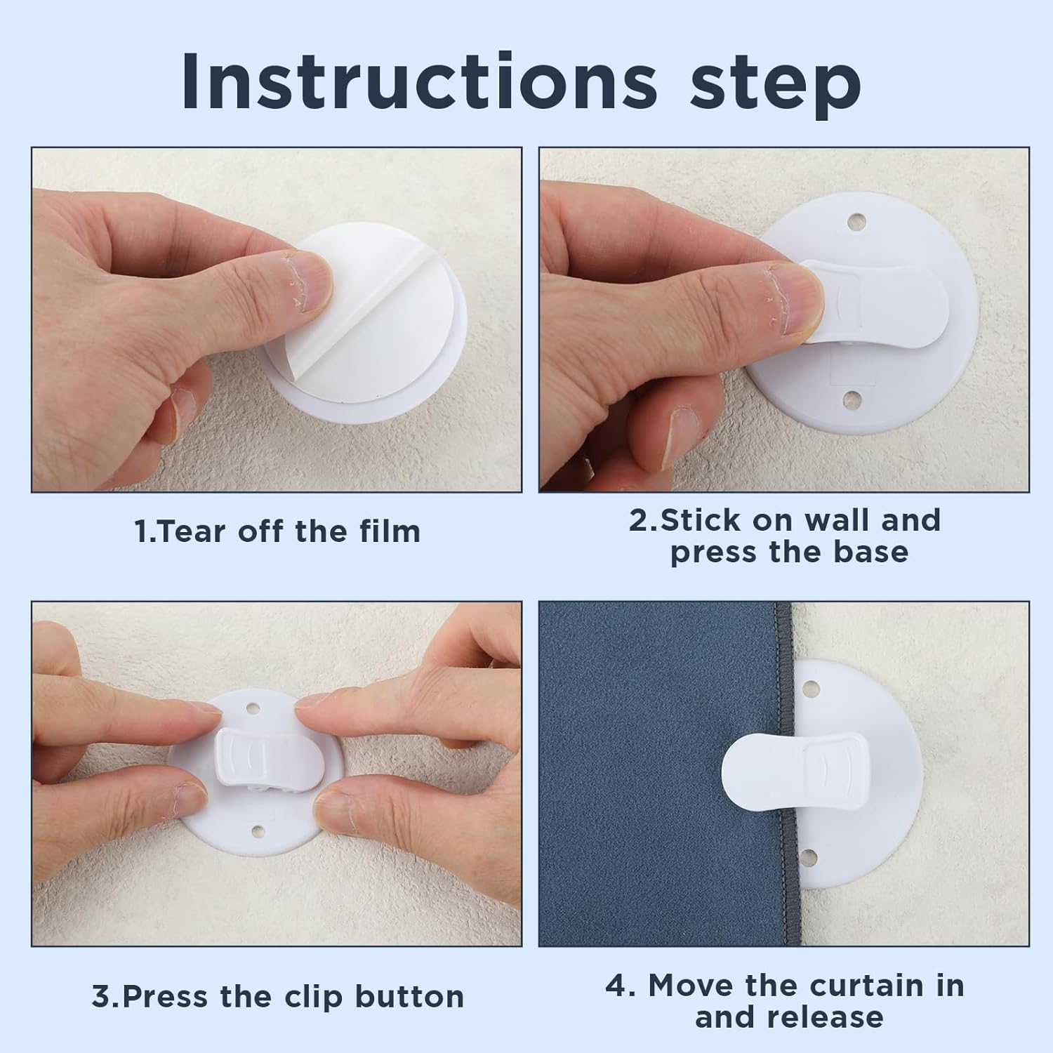 4Pcs Shower Curtain Clips to Wall, Self Stick Shower Clips for Curtain Closer for Avoid Water Splashing Windproof Out(White) - Image 2