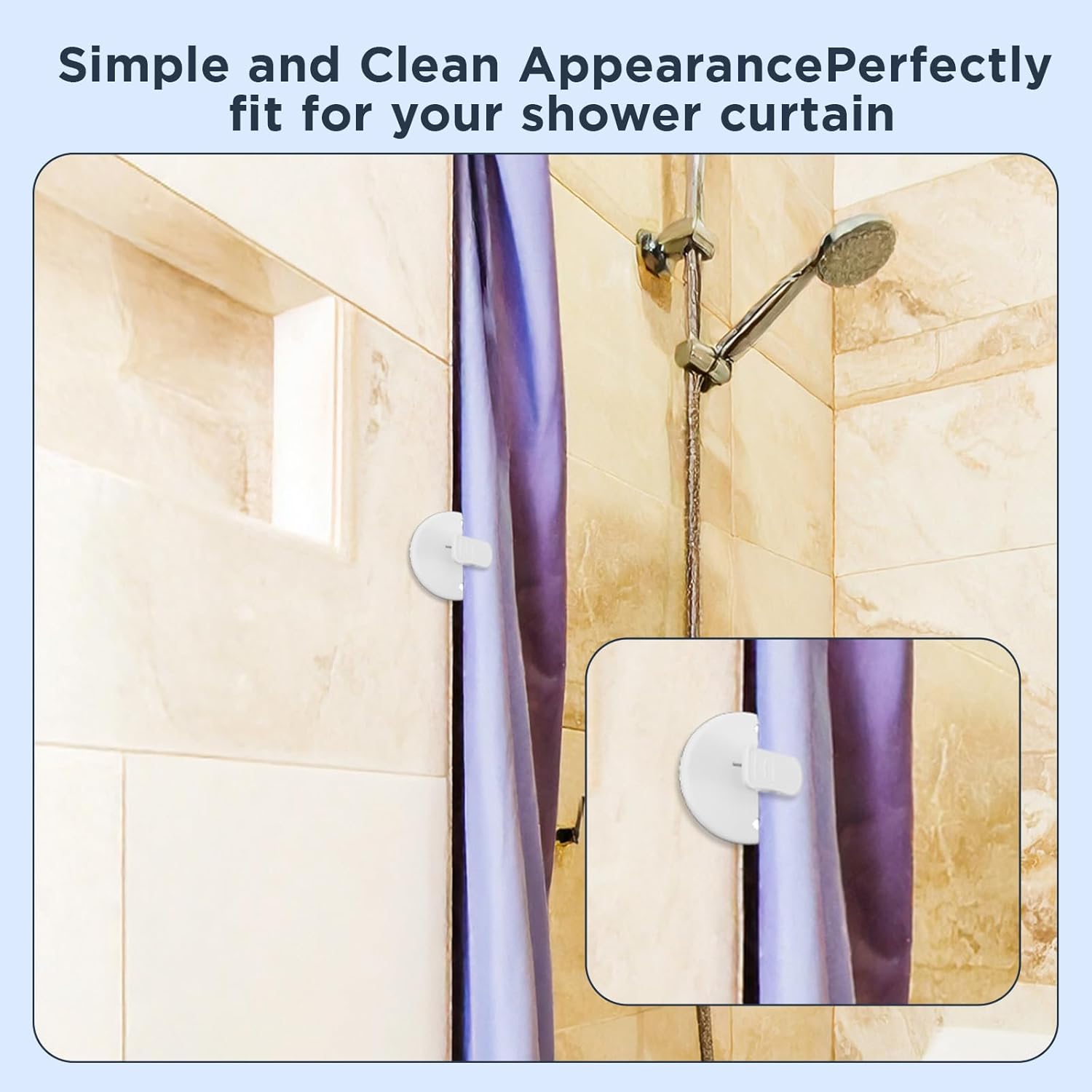 4Pcs Shower Curtain Clips to Wall, Self Stick Shower Clips for Curtain Closer for Avoid Water Splashing Windproof Out(White) - Image 4