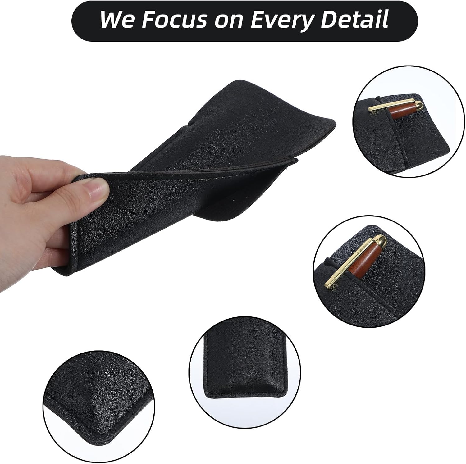 2 Pack Pocket Protector for Men Shirt, Black PU Leather Organizer Pouch Multipurpose Pocket Pen Holder for Pens Pencils & Cards Fits Shirt & Lab Coat Pockets - Image 2