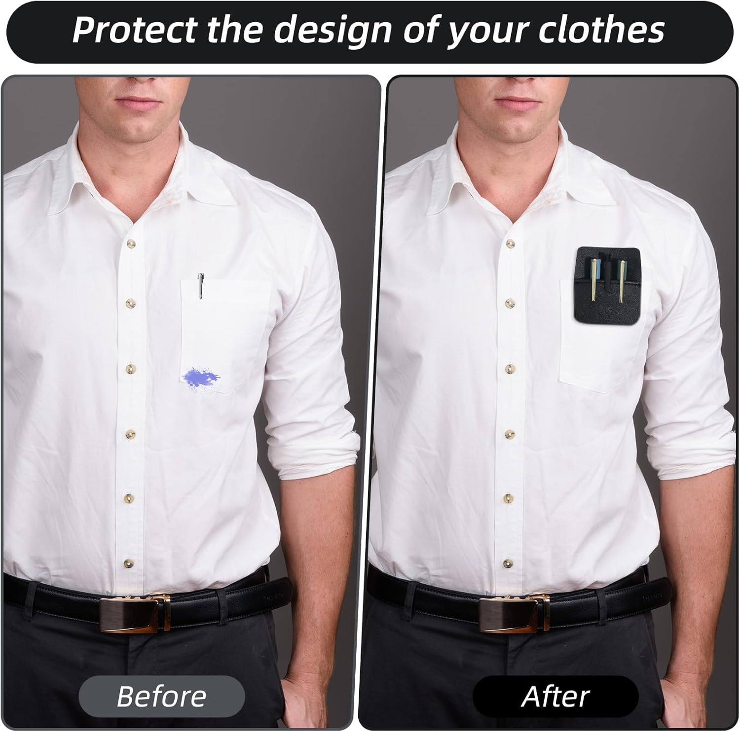 2 Pack Pocket Protector for Men Shirt, Black PU Leather Organizer Pouch Multipurpose Pocket Pen Holder for Pens Pencils & Cards Fits Shirt & Lab Coat Pockets - Image 4