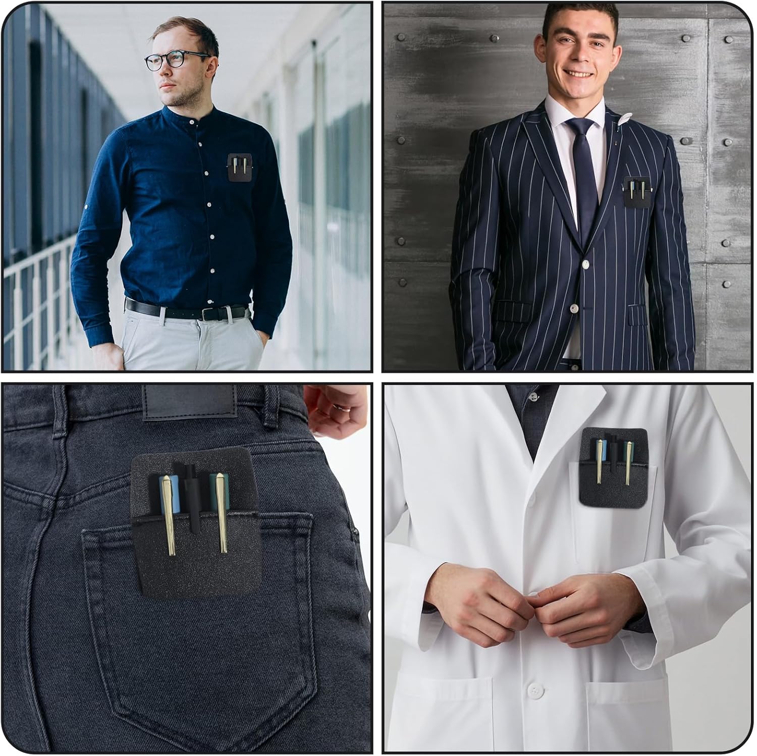 2 Pack Pocket Protector for Men Shirt, Black PU Leather Organizer Pouch Multipurpose Pocket Pen Holder for Pens Pencils & Cards Fits Shirt & Lab Coat Pockets - Image 5
