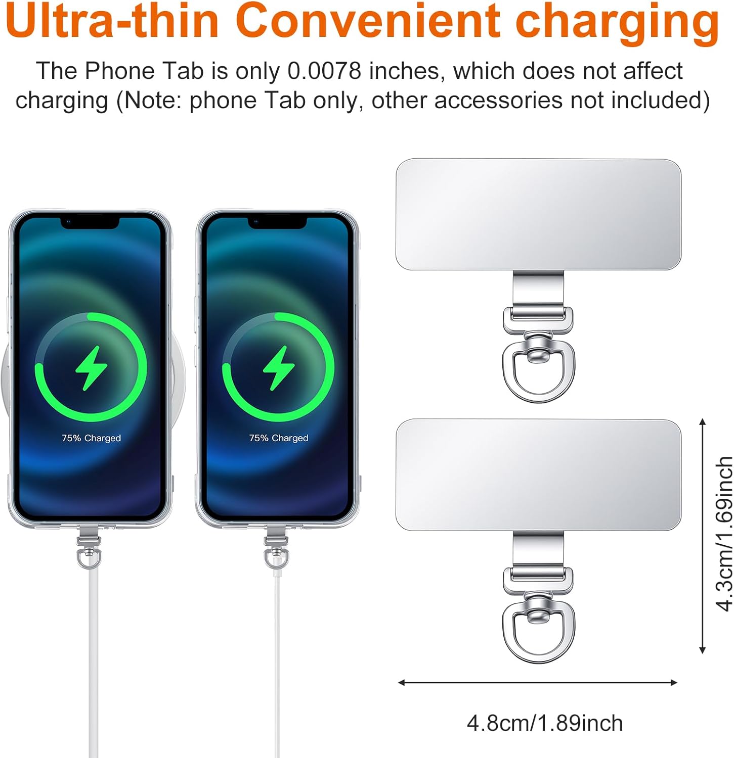 2PCS Rotatable 360° Phone Tether Tab, Stainless Steel Phone Lanyard Tab Rectangle Tether Tabs for Most Full Coverage Cases, Universal Cellphone Wrist Crossbody Strap(Silver) - Image 1