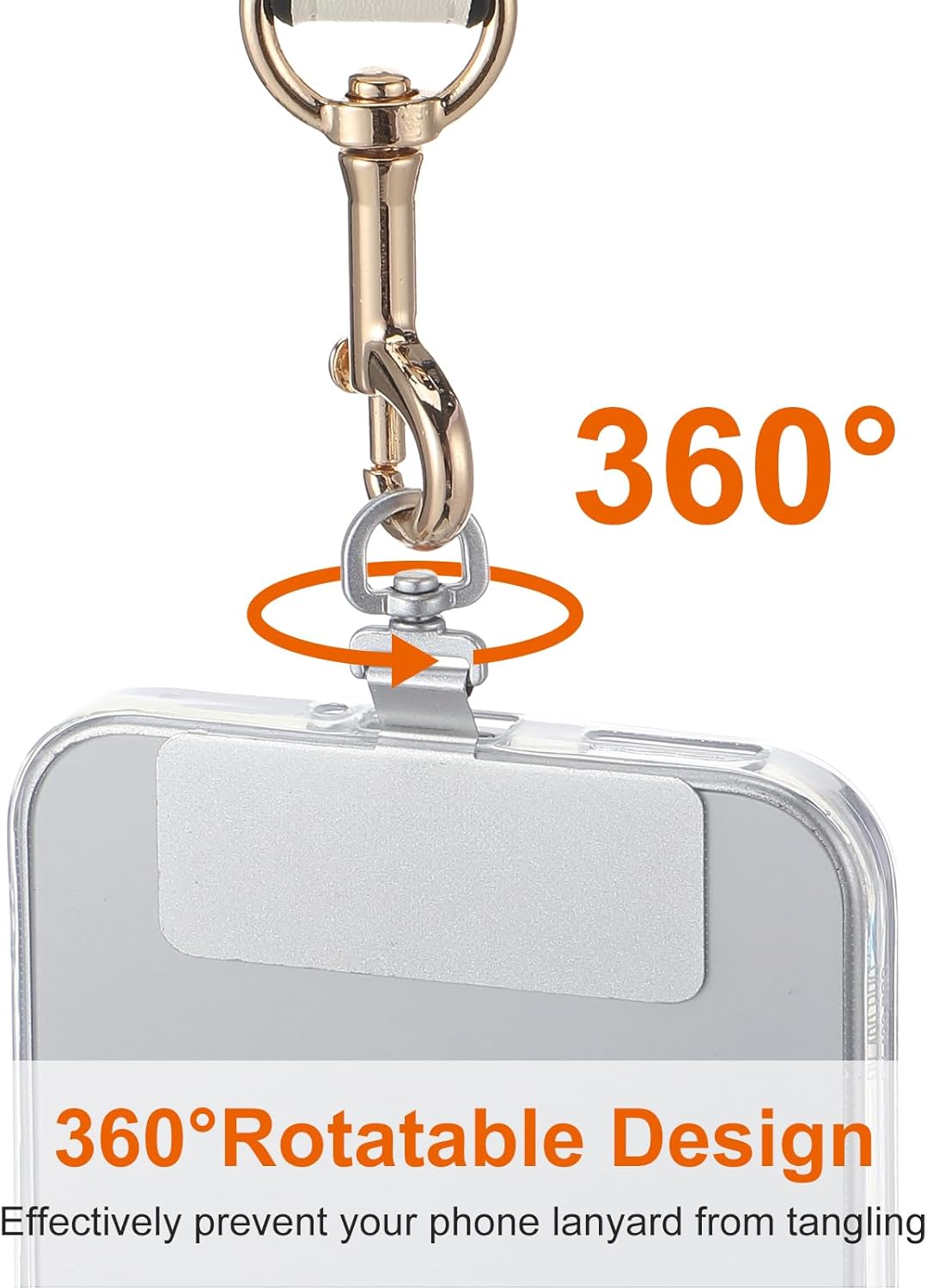 2PCS Rotatable 360° Phone Tether Tab, Stainless Steel Phone Lanyard Tab Rectangle Tether Tabs for Most Full Coverage Cases, Universal Cellphone Wrist Crossbody Strap(Silver) - Image 3