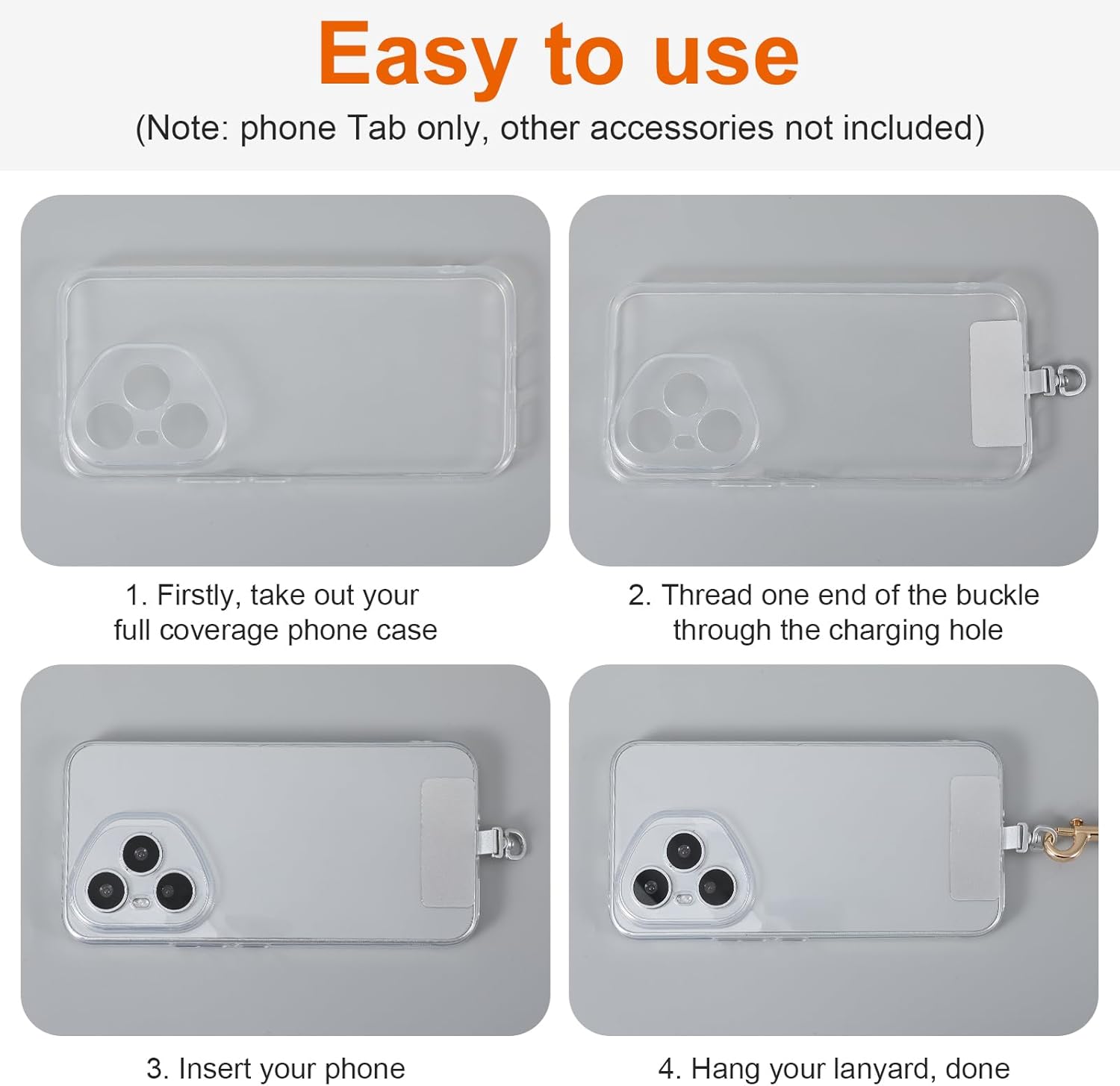 2PCS Rotatable 360° Phone Tether Tab, Stainless Steel Phone Lanyard Tab Rectangle Tether Tabs for Most Full Coverage Cases, Universal Cellphone Wrist Crossbody Strap(Silver) - Image 4