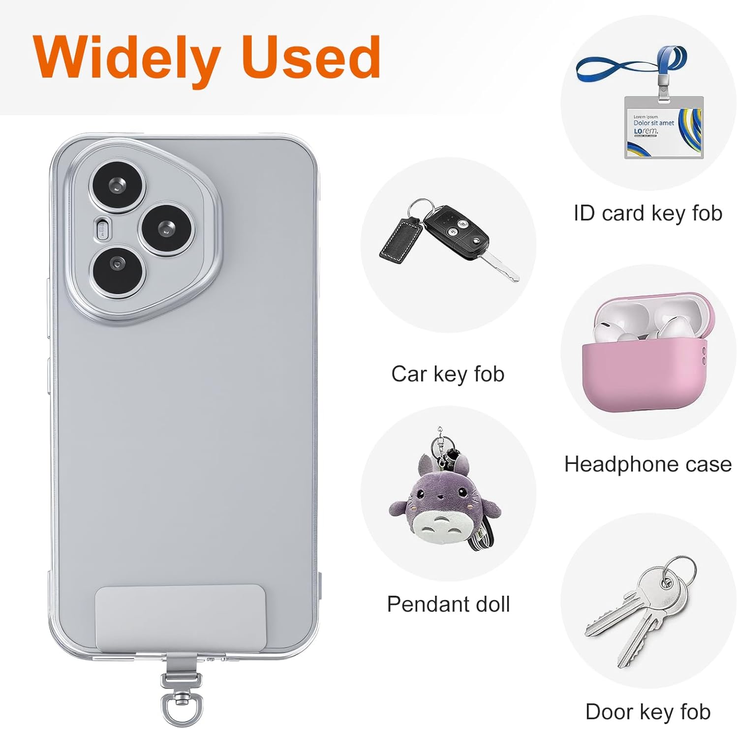 2PCS Rotatable 360° Phone Tether Tab, Stainless Steel Phone Lanyard Tab Rectangle Tether Tabs for Most Full Coverage Cases, Universal Cellphone Wrist Crossbody Strap(Silver) - Image 5
