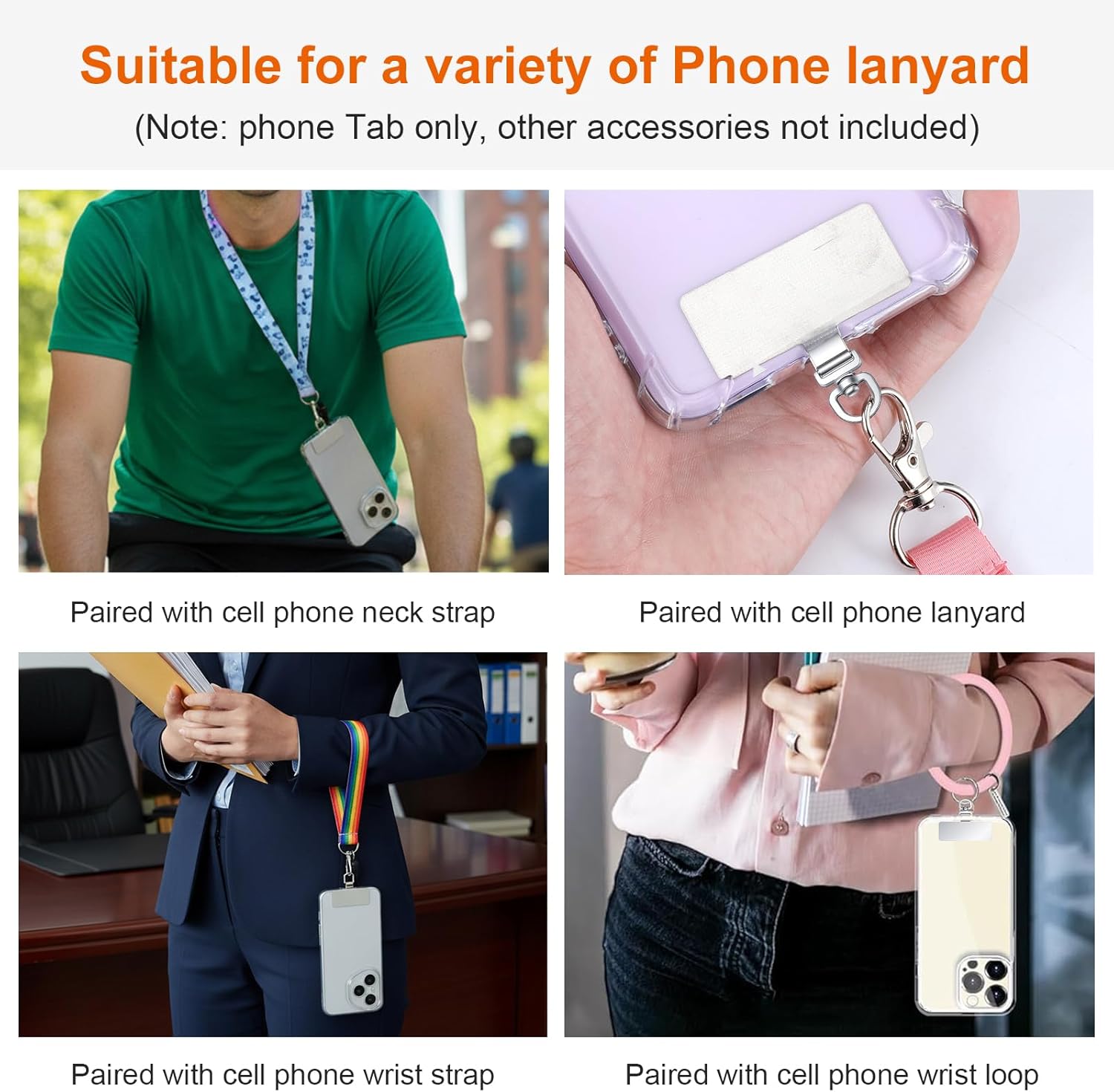2PCS Rotatable 360° Phone Tether Tab, Stainless Steel Phone Lanyard Tab Rectangle Tether Tabs for Most Full Coverage Cases, Universal Cellphone Wrist Crossbody Strap(Silver) - Image 6