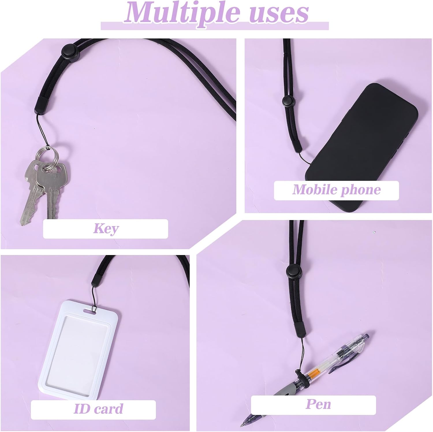 34Pcs Anti-Lost Lanyard Set Include 9 Style Black Silicone Rubber Rings-3Pcs Adjustable Lanyards,4 Style Colorful Rubber Rings,Soft Pen Protective Holder for Keychain Necklace Pen - Image 2