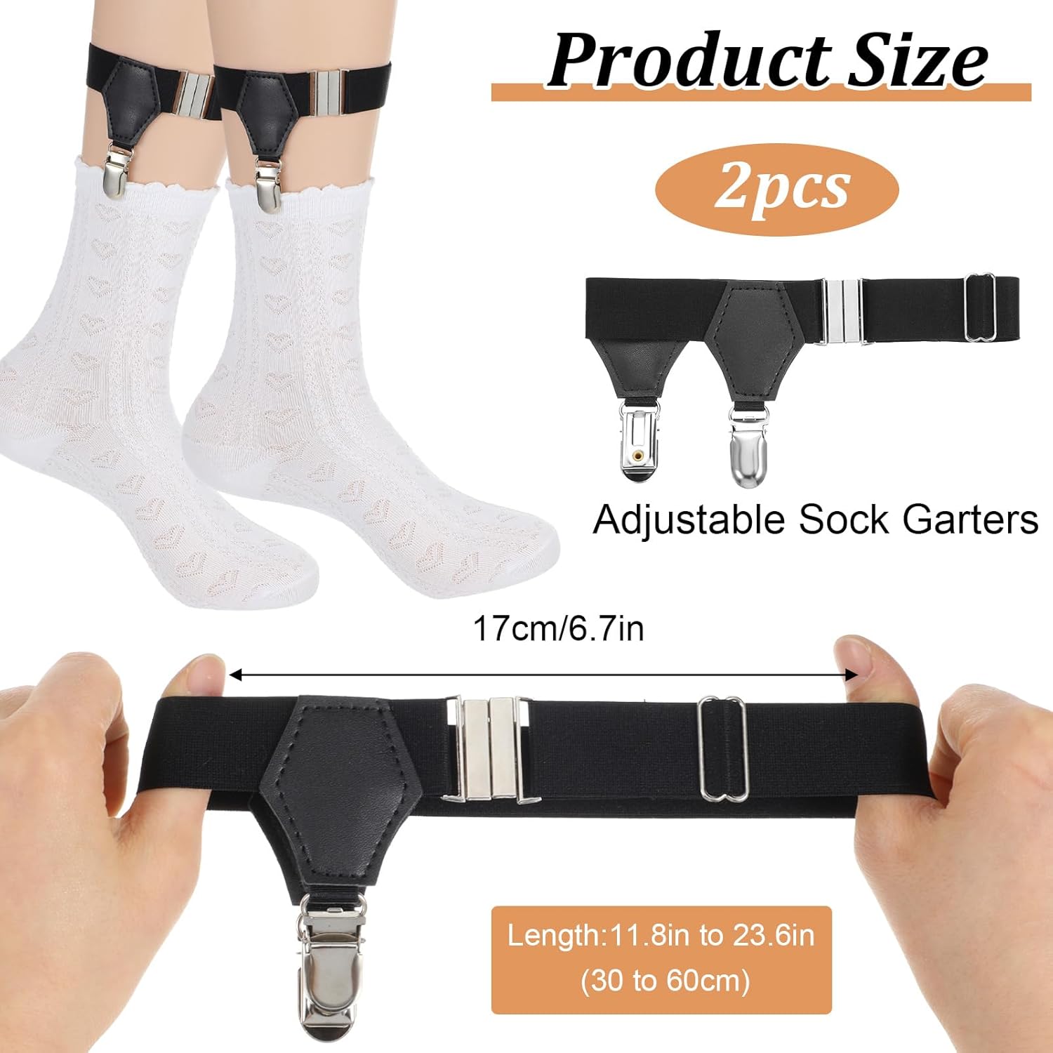 2PCS Mens Sock Garters - Adjustable Elastic Sock Suspenders Holders, Metal Non-slip Stocking Clips for Stockings - Image 1