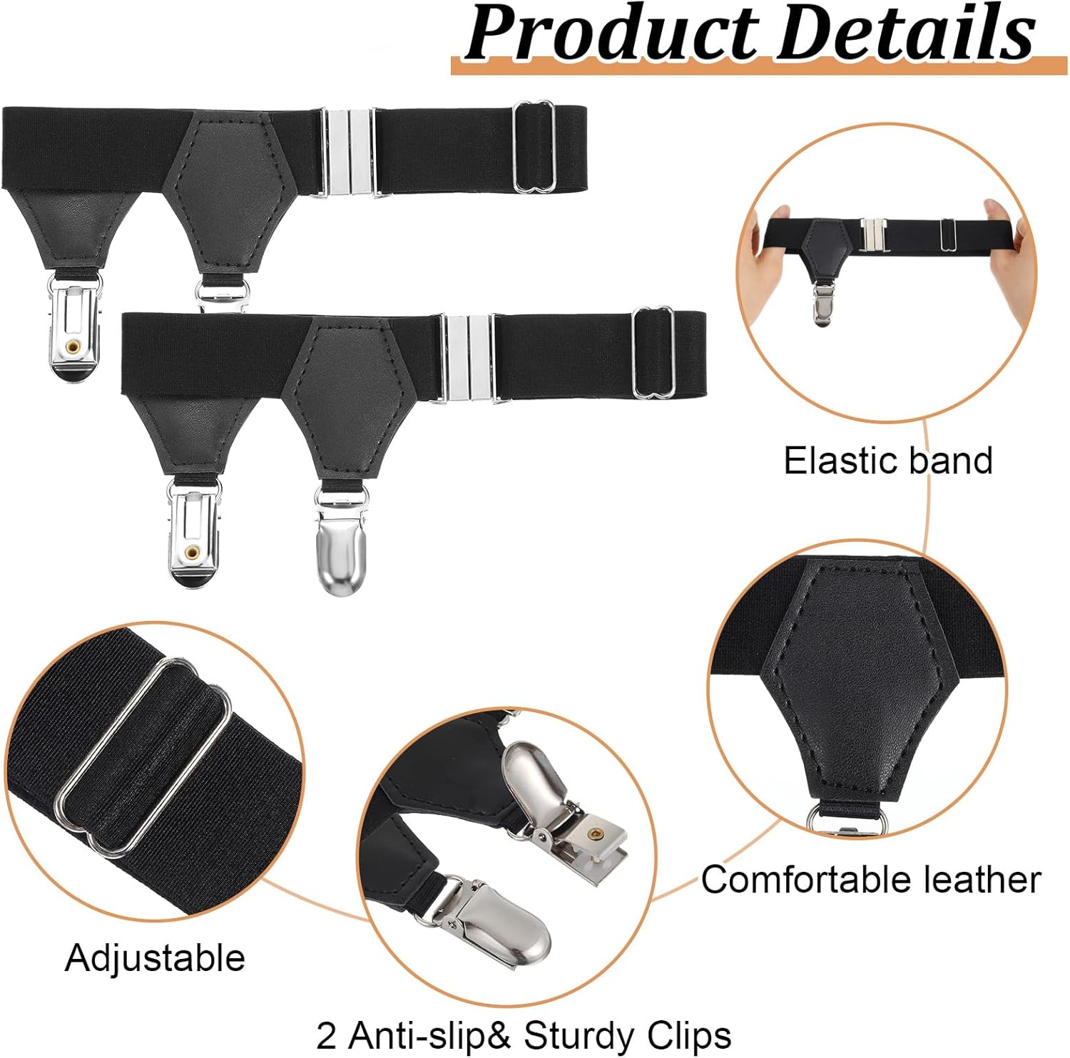 2PCS Mens Sock Garters - Adjustable Elastic Sock Suspenders Holders, Metal Non-slip Stocking Clips for Stockings - Image 2