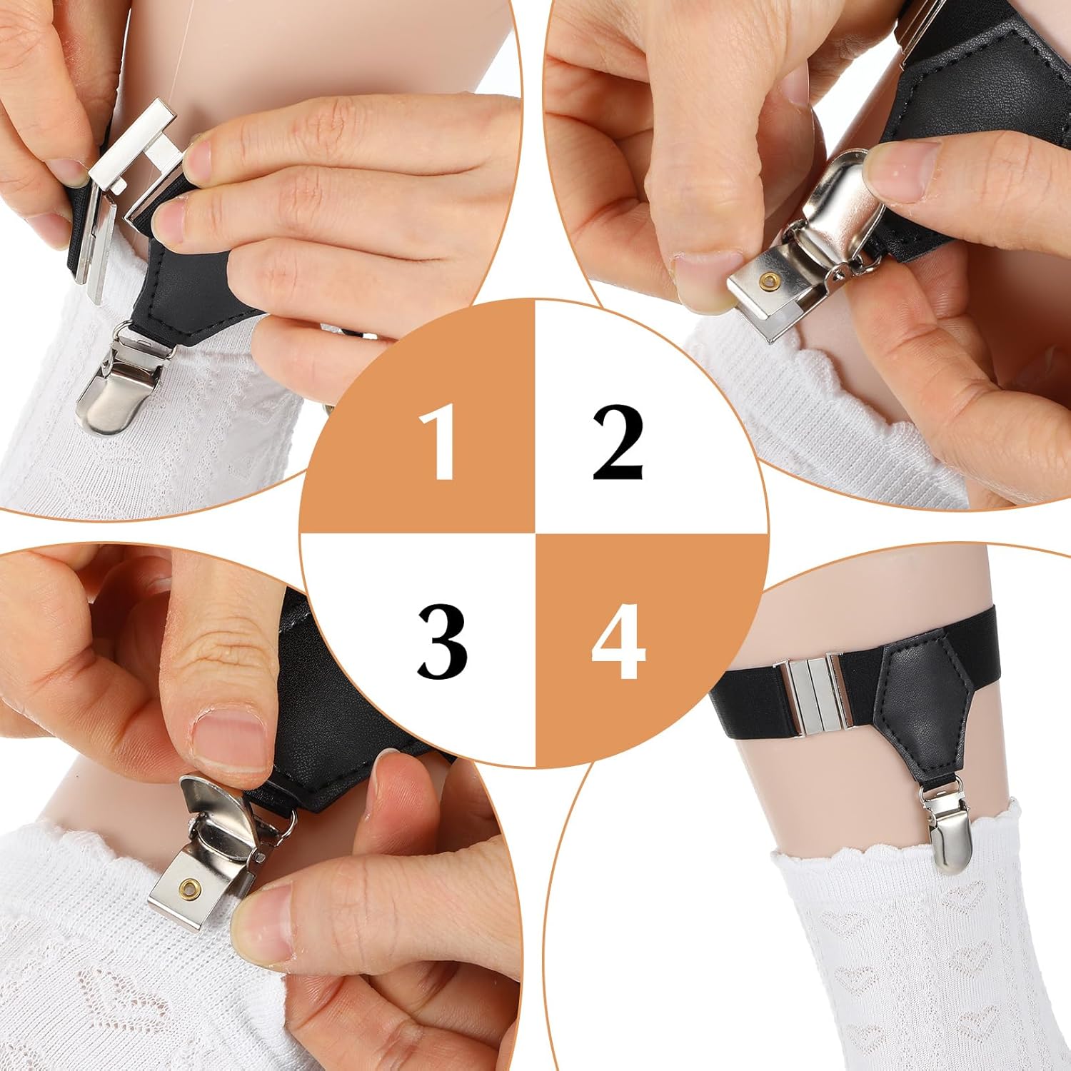 2PCS Mens Sock Garters - Adjustable Elastic Sock Suspenders Holders, Metal Non-slip Stocking Clips for Stockings - Image 4