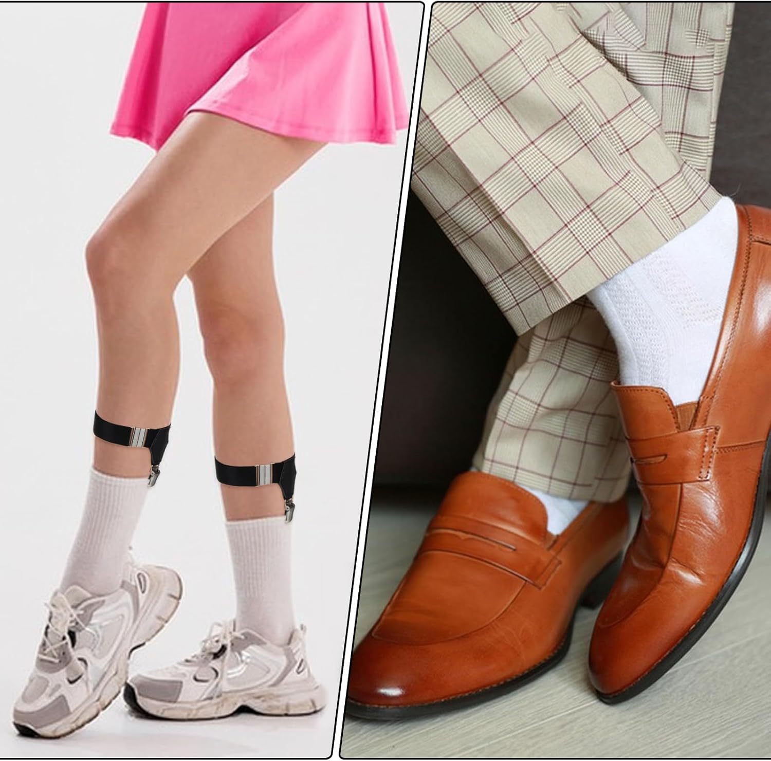 2PCS Mens Sock Garters - Adjustable Elastic Sock Suspenders Holders, Metal Non-slip Stocking Clips for Stockings - Image 5