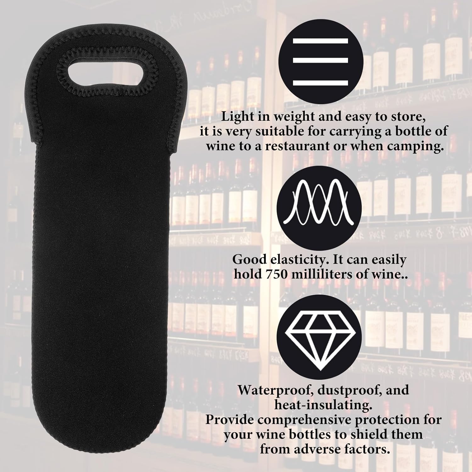 Neoprene Wine Bottle Carrier, Insulated Tote Bag, Protective Champagne & Beer Bottle Holder for Beer Water Bottles Restaurant, Travel, Gifting (Black) - Image 2