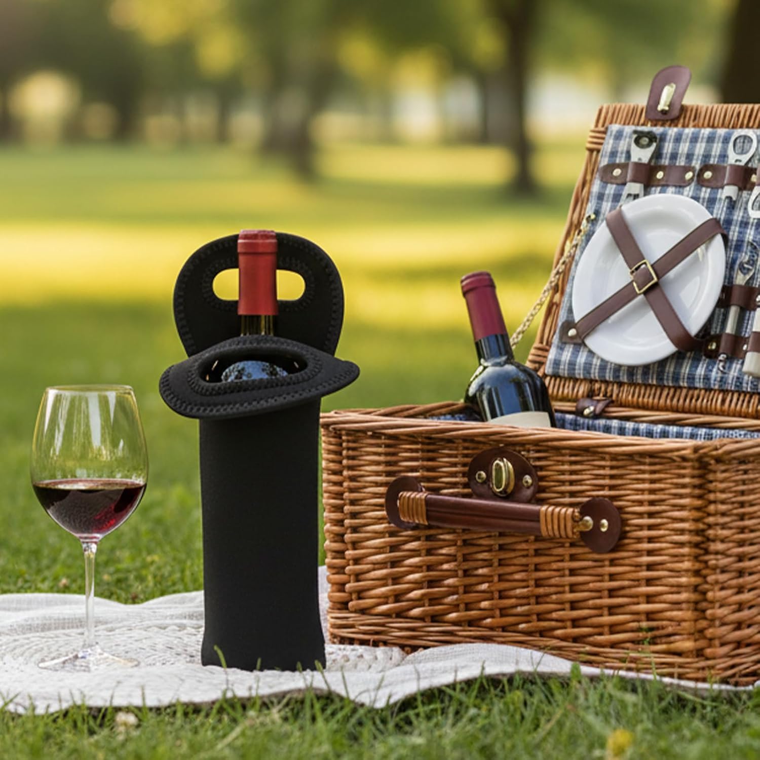 Neoprene Wine Bottle Carrier, Insulated Tote Bag, Protective Champagne & Beer Bottle Holder for Beer Water Bottles Restaurant, Travel, Gifting (Black) - Image 3