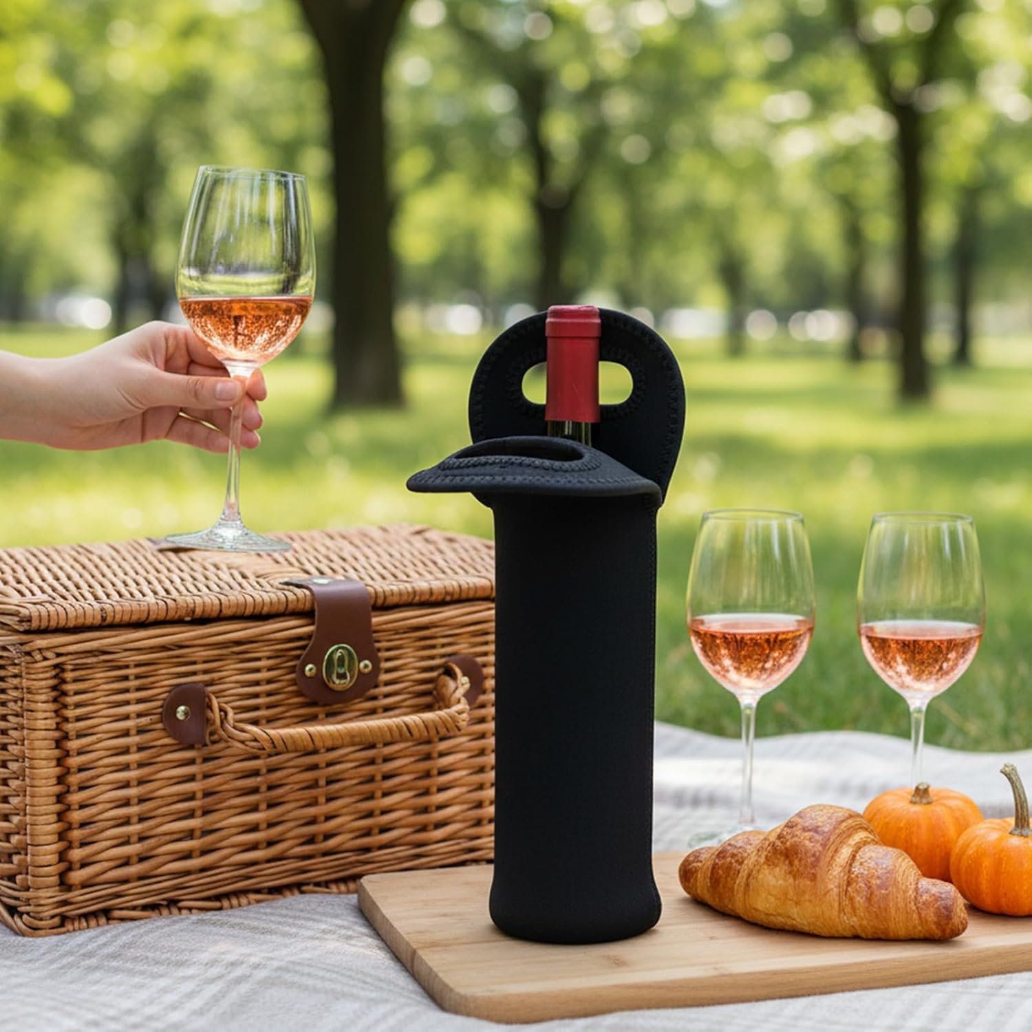 Neoprene Wine Bottle Carrier, Insulated Tote Bag, Protective Champagne & Beer Bottle Holder for Beer Water Bottles Restaurant, Travel, Gifting (Black) - Image 4