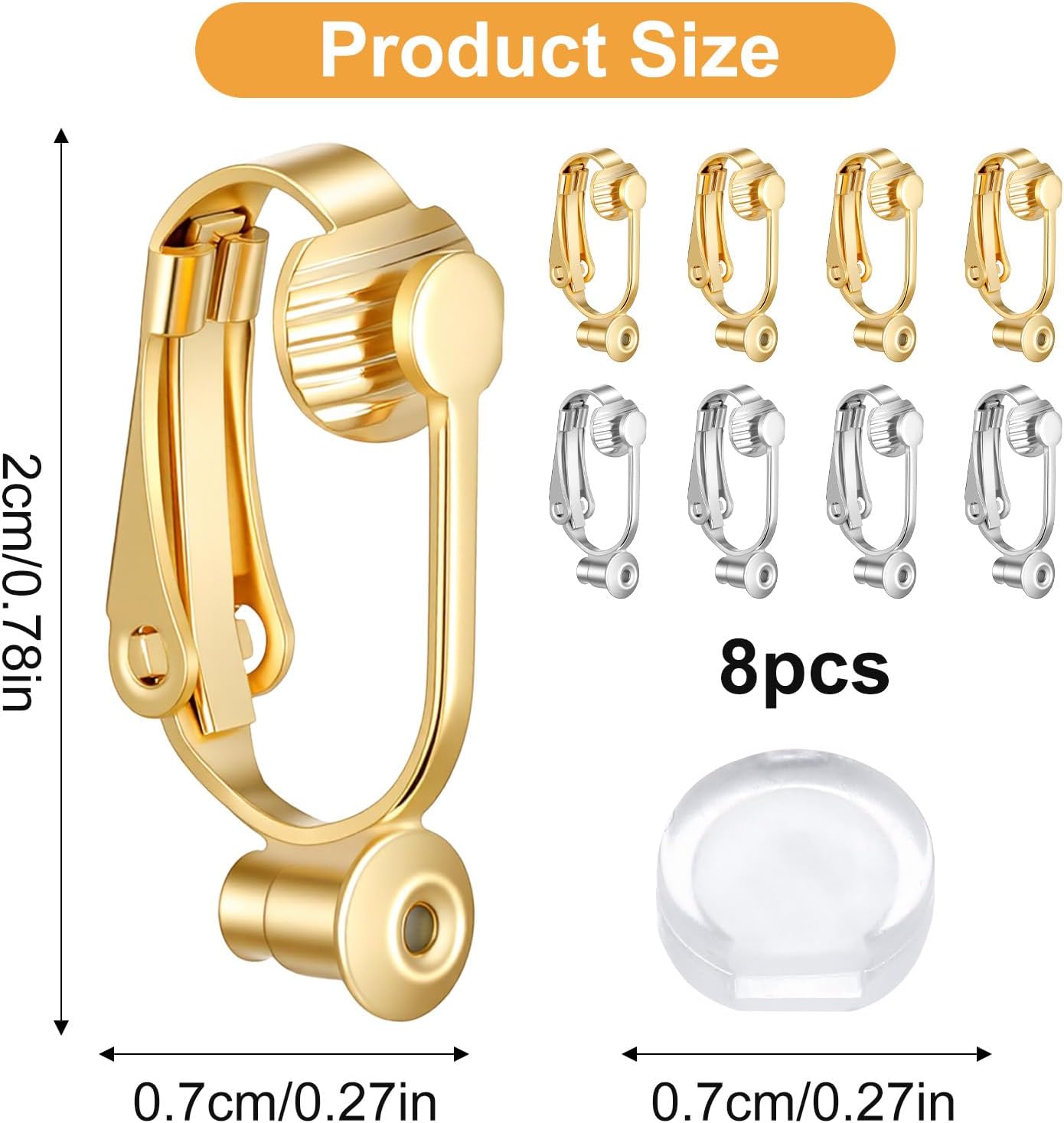 8Pcs Earring Converters Pierced to Clip on,Non-Pierced Earring Clips with 8 Silicone Pads,Convert Stud Earrings to Clip on for Non Pierced Ears (Silver, Gold) - Image 1