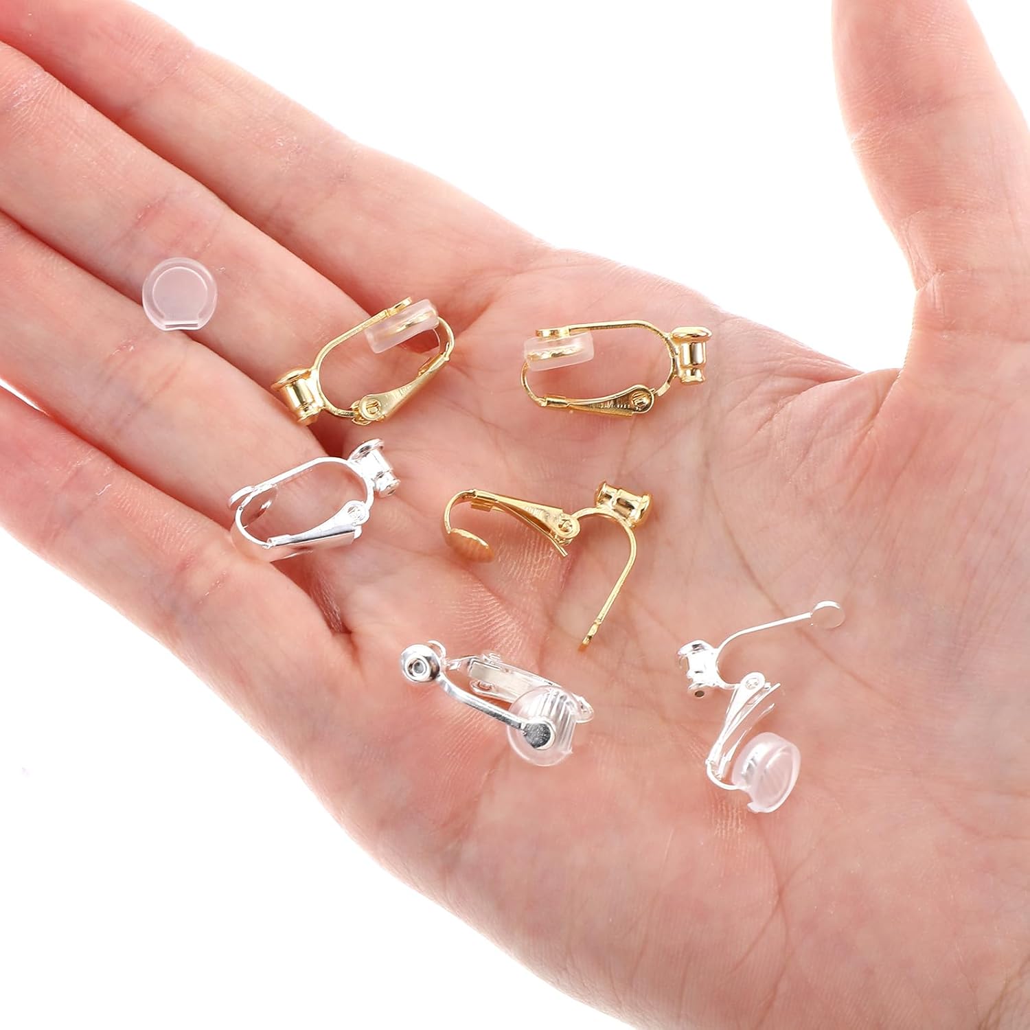 8Pcs Earring Converters Pierced to Clip on,Non-Pierced Earring Clips with 8 Silicone Pads,Convert Stud Earrings to Clip on for Non Pierced Ears (Silver, Gold) - Image 6
