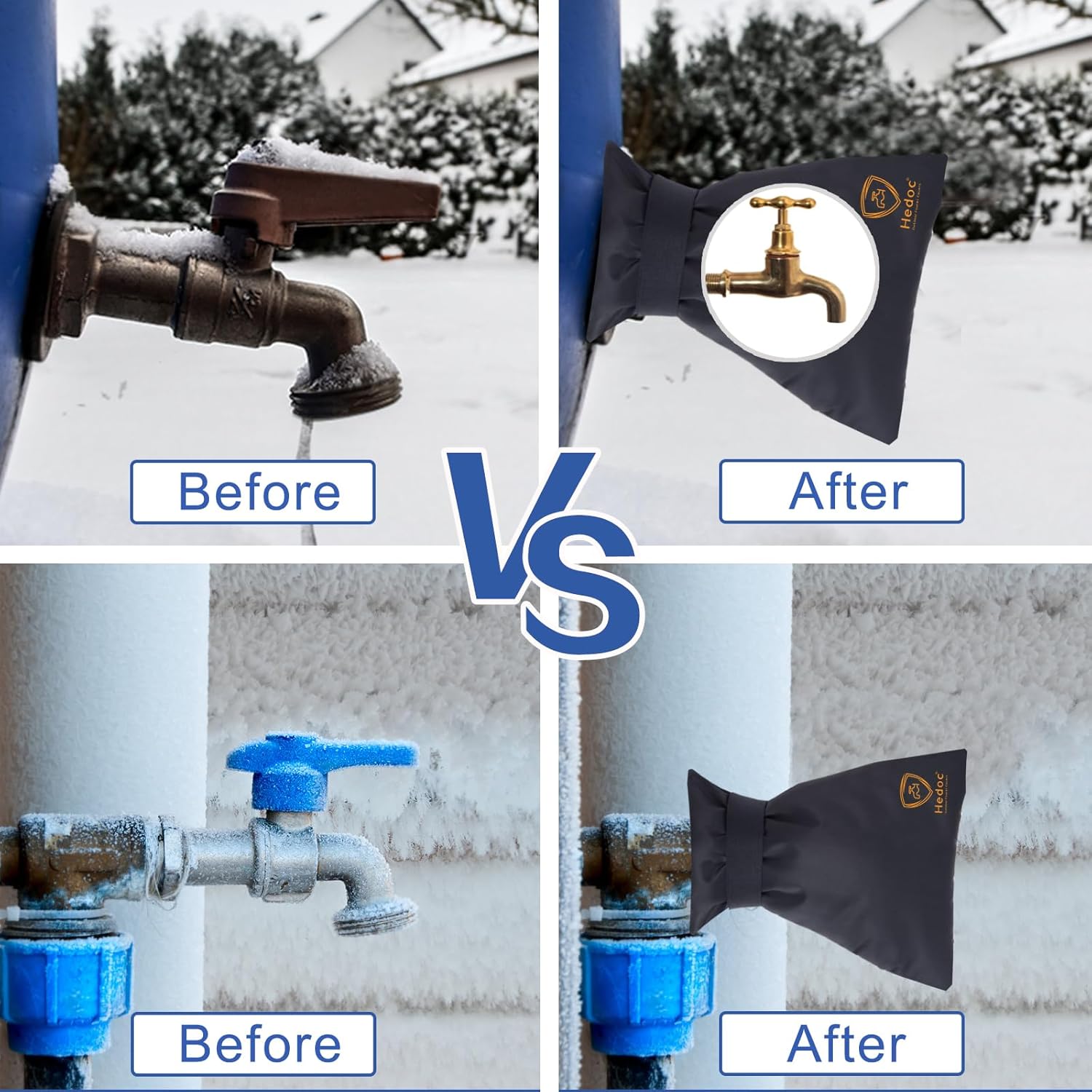 Pro Outdoor Faucet Covers for Winter Freeze Protection, 2 Pack 6'' W x 8.2'' H Winter Faucet Insulation Cover Socks, Hose Bib Covers for Winter (Faucet Cover 2 Pack) - Image 2