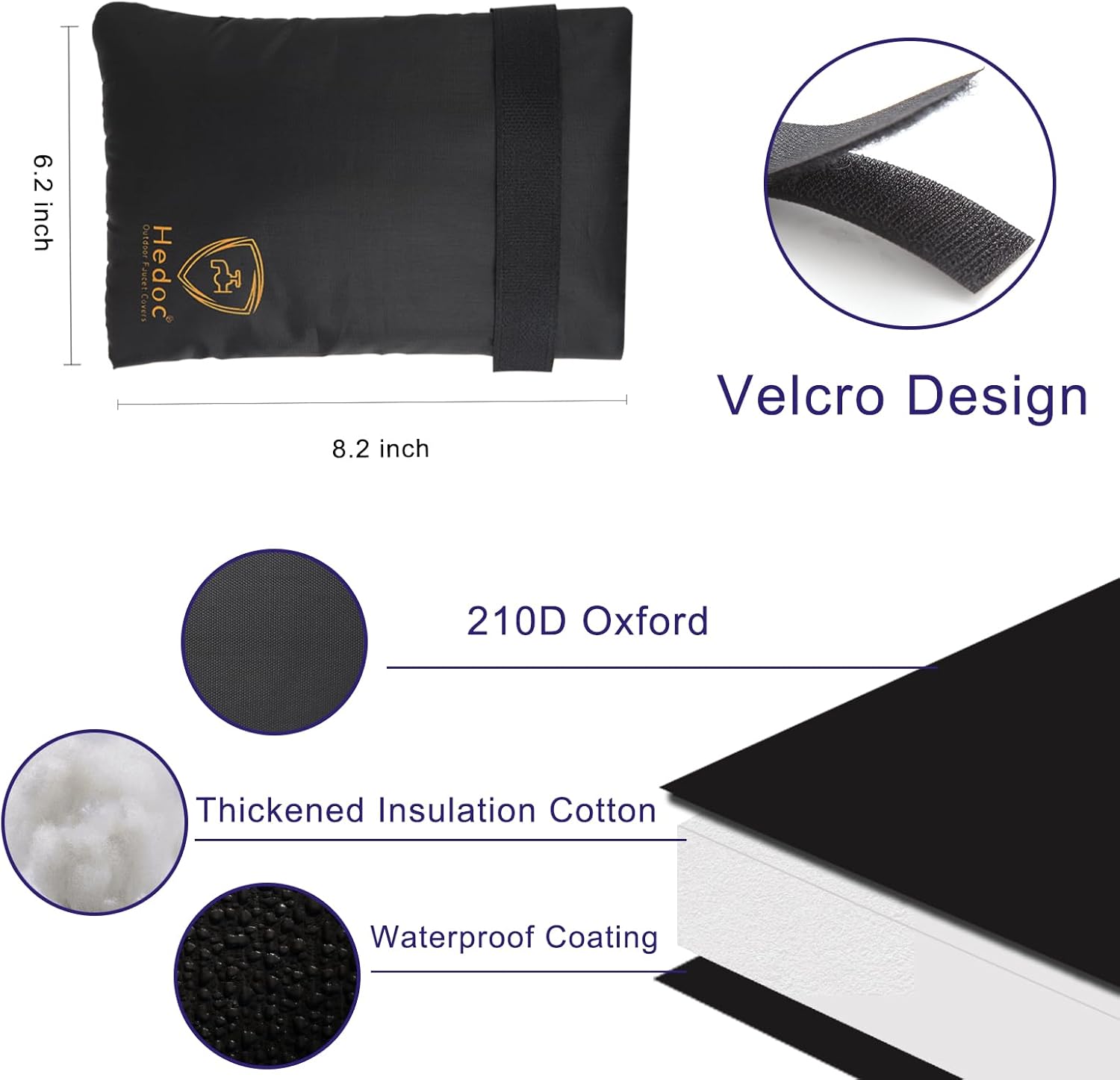 Pro Outdoor Faucet Covers for Winter Freeze Protection, 2 Pack 6'' W x 8.2'' H Winter Faucet Insulation Cover Socks, Hose Bib Covers for Winter (Faucet Cover 2 Pack) - Image 3