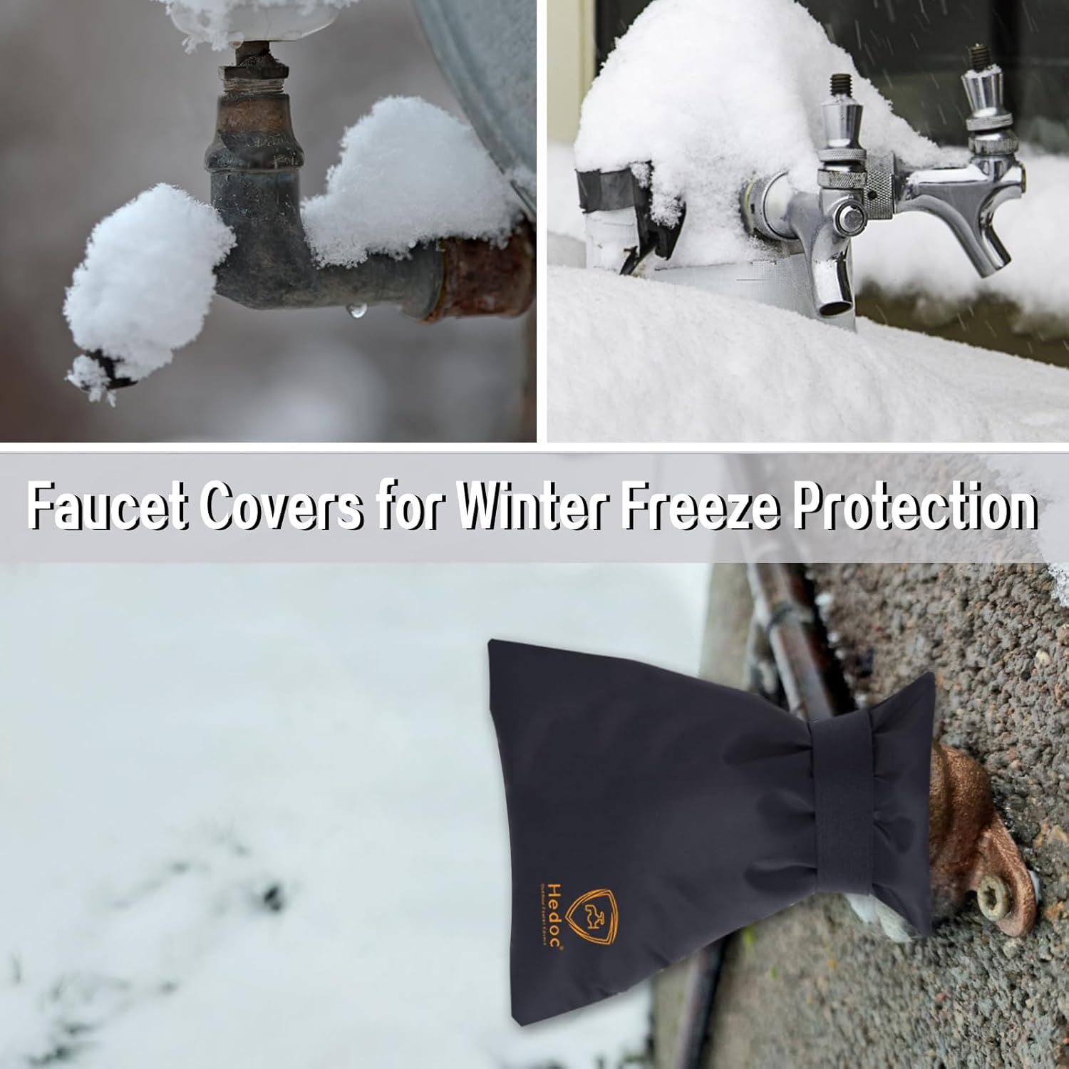 Pro Outdoor Faucet Covers for Winter Freeze Protection, 2 Pack 6'' W x 8.2'' H Winter Faucet Insulation Cover Socks, Hose Bib Covers for Winter (Faucet Cover 2 Pack) - Image 6