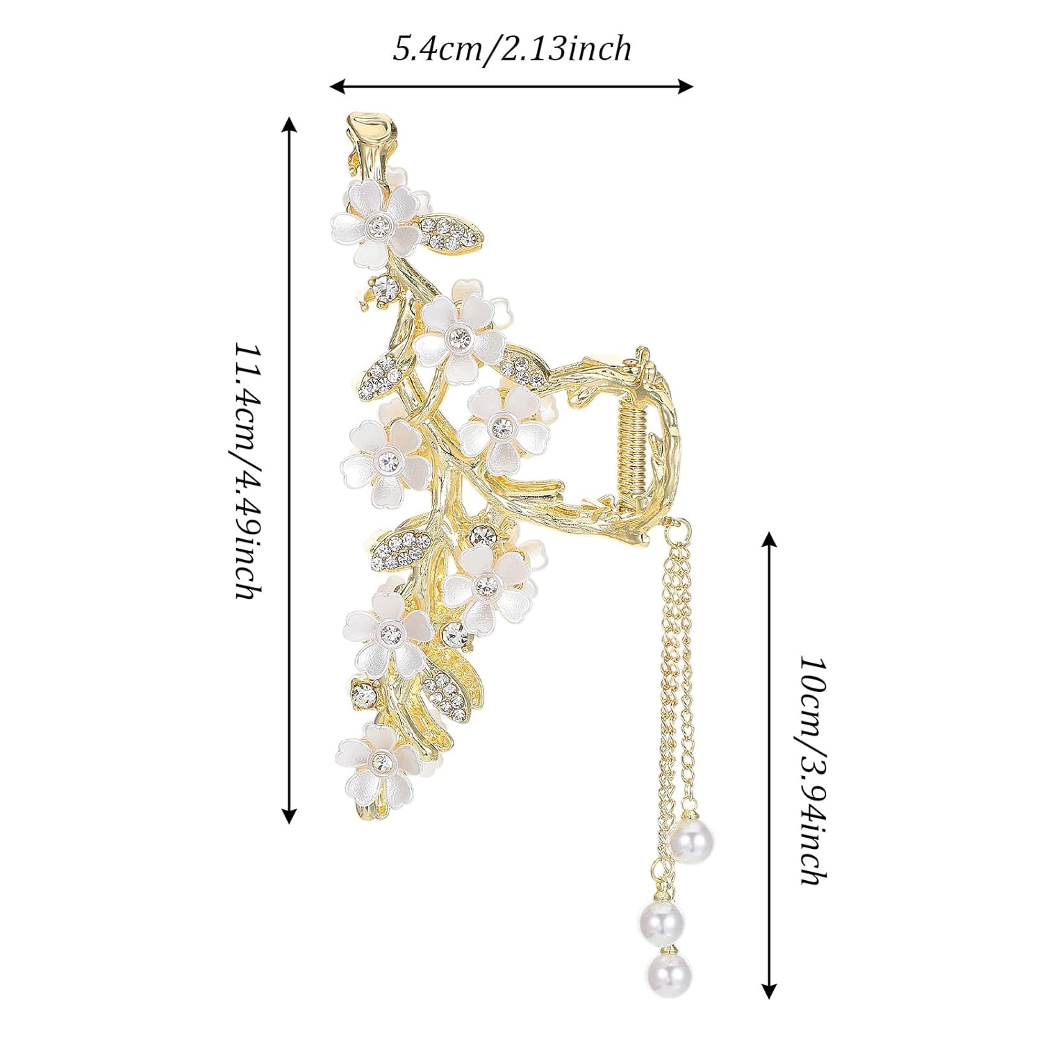 Floral Hair Clips,Elegant Lily Hair Clips with Dangling Pearls Tassel Bun Holder Gold Floral Claw Clip Lilly of the Valley Jewelry for Women - Image 1