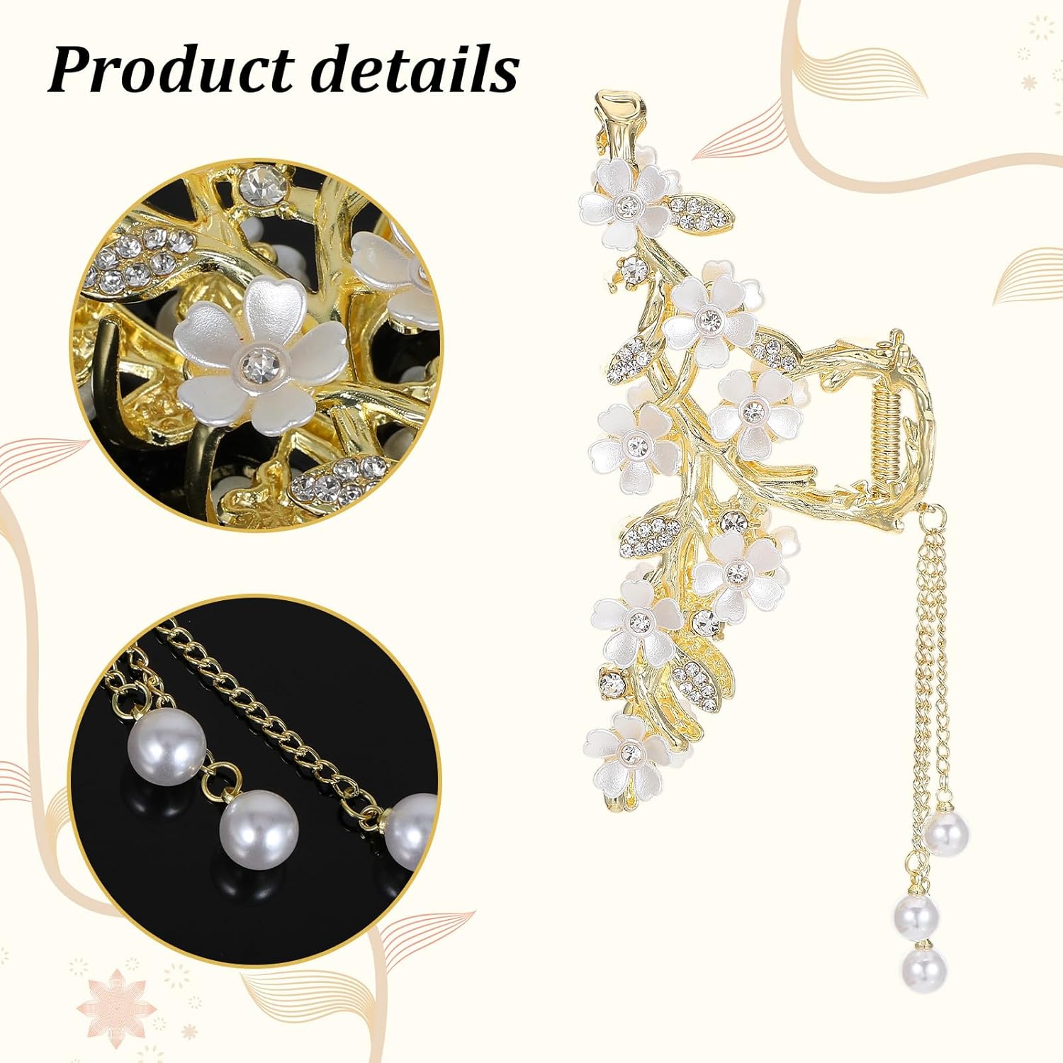 Floral Hair Clips,Elegant Lily Hair Clips with Dangling Pearls Tassel Bun Holder Gold Floral Claw Clip Lilly of the Valley Jewelry for Women - Image 2